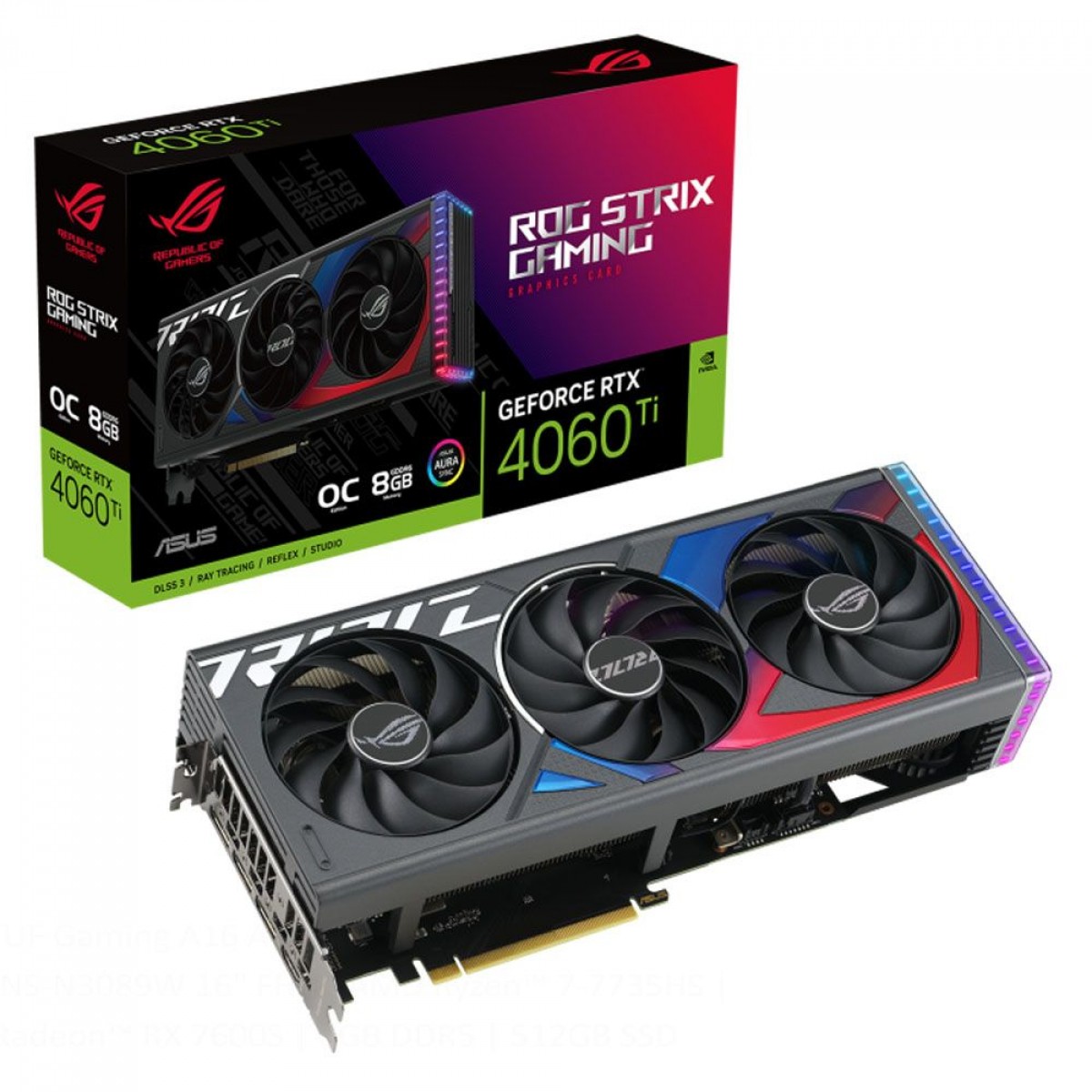 Placa de Vídeo Asus ROG Strix NVIDIA GeForce RTX 4060 Ti OC, 8GB, GDDR6, DLSS, Ray Tracing, ROG-STRIX-RTX4060TI-O8G-GAMING