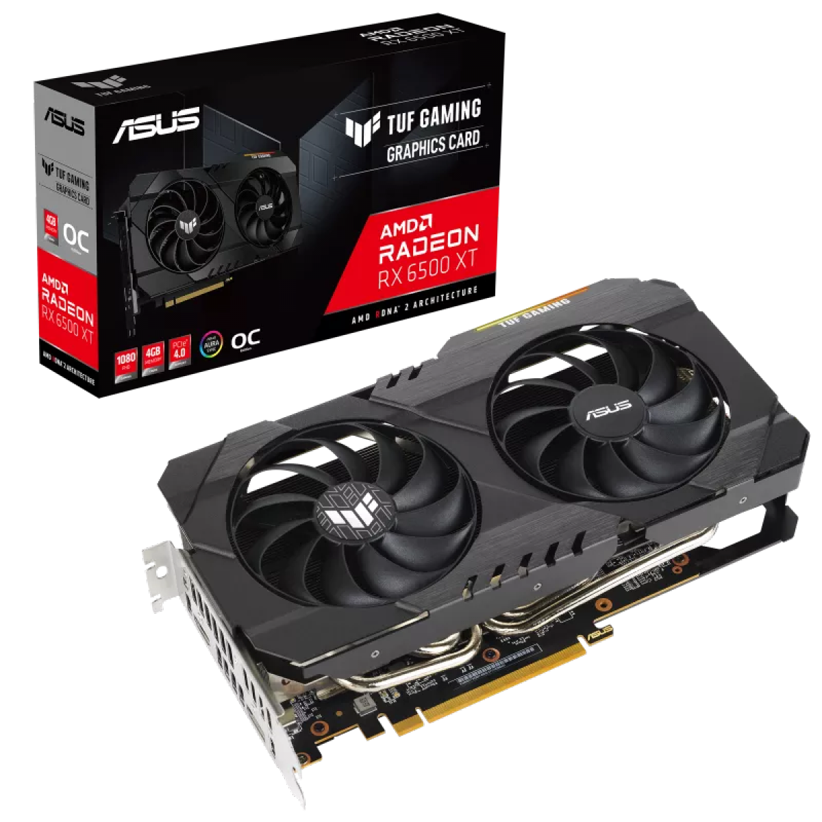 Placa de Vídeo ASUS TUF Gaming Radeon RX 6500 XT Dual, OC, 4GB, GDDR6, FSR, Ray Tracing, TUF-RX6500XT-O4G-GAMING