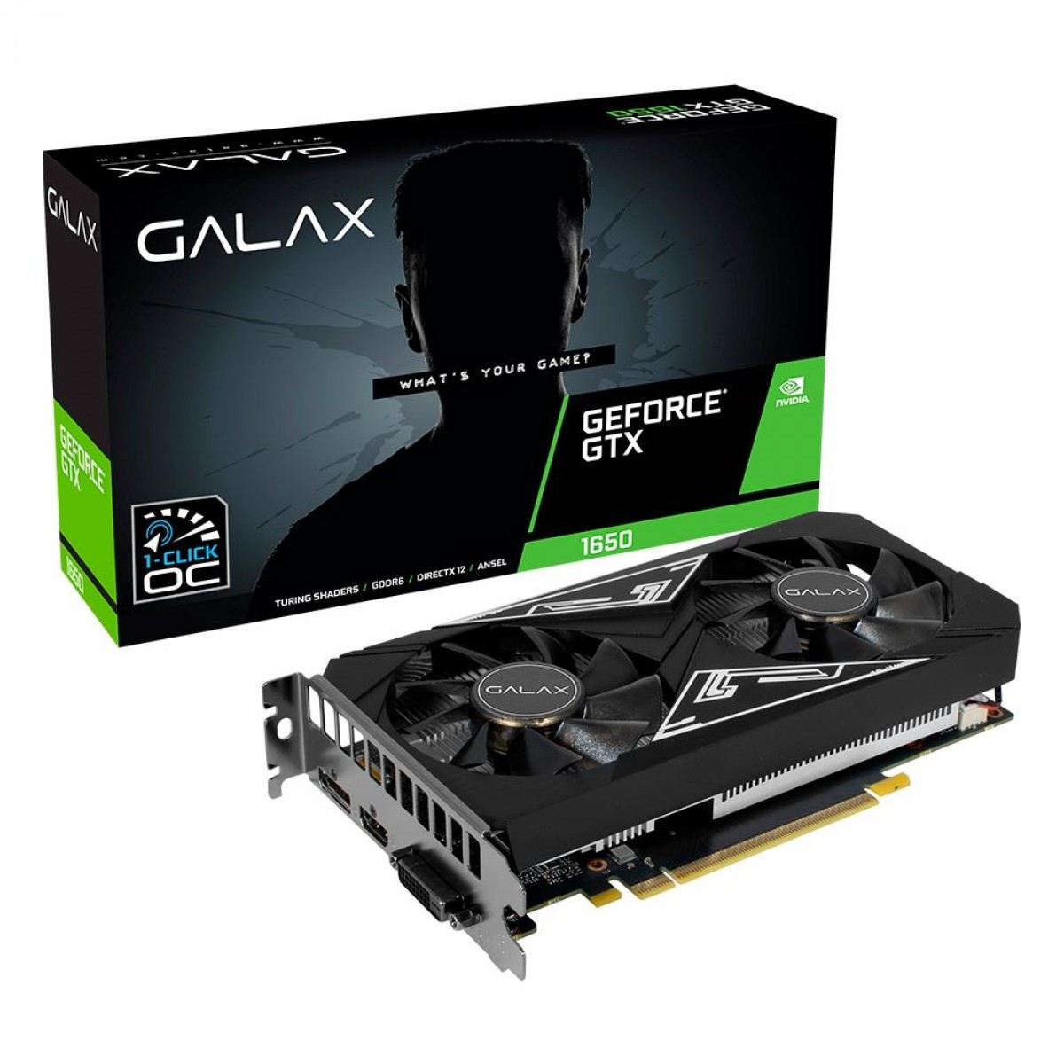Placa de Vídeo Galax, GeForce, GTX 1650 EX PLUS, 4GB, 1-Click OC, GDDR6, 128-bit, 65SQL8DS93E1 