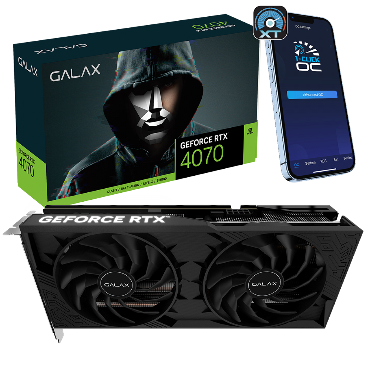 Placa de Vídeo Galax NVIDIA GeForce RTX 4070 1-Click OC 2X, 12GB, GDDR6X, DLSS, Ray Tracing, 47NOM7MD8DDF