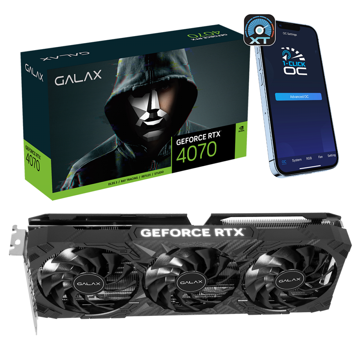 Placa De Vídeo Galax NVIDIA GeForce RTX 4070 1-Click OC 3X, 12GB, GDDR6X, DLSS, Ray Tracing, 47NOM7MD7QOC
