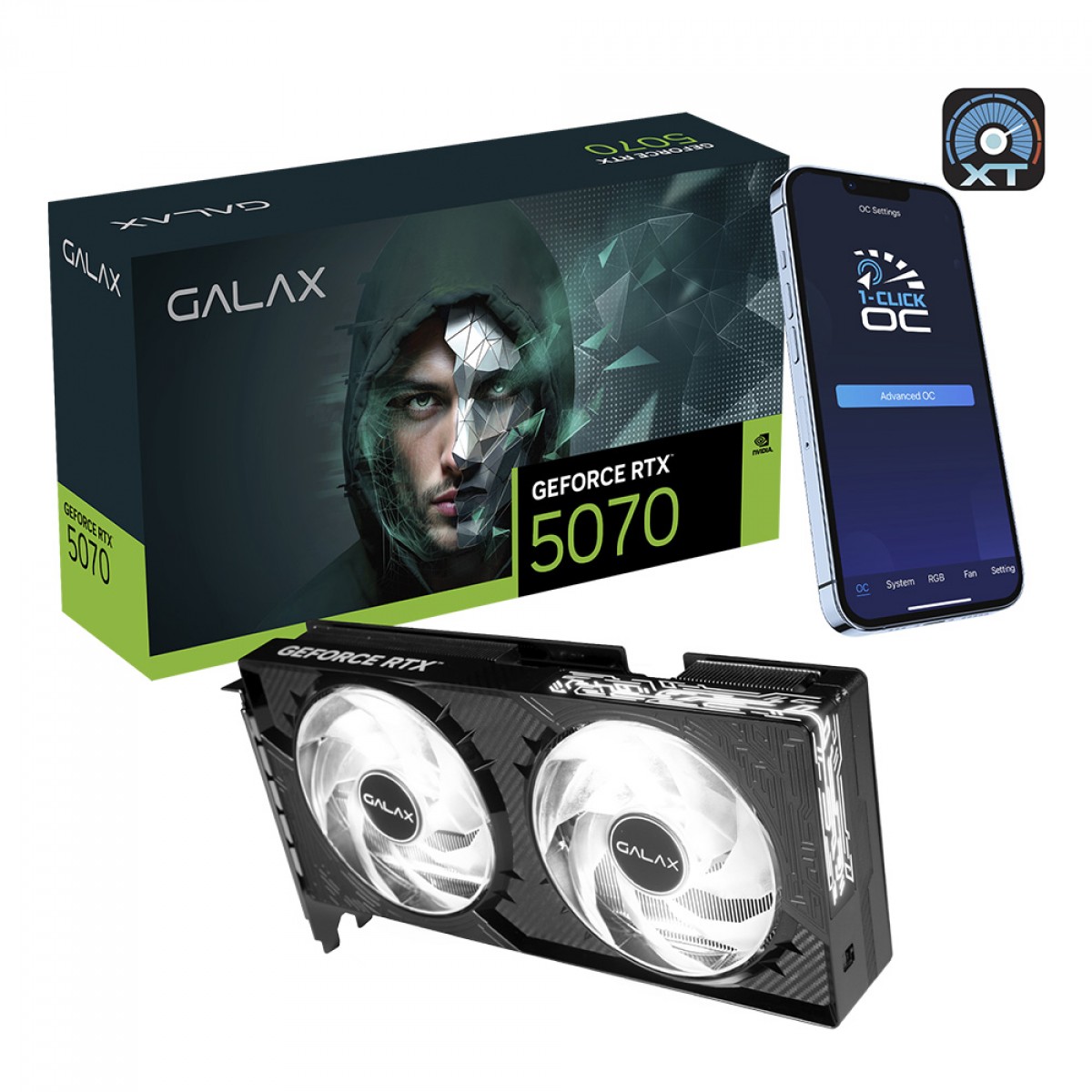 Placa de Vídeo Galax NVIDIA GeForce RTX 5070 1-Click OC, 12GB, GDDR7, DLSS, Ray Tracing, 57NON7MDBROC
