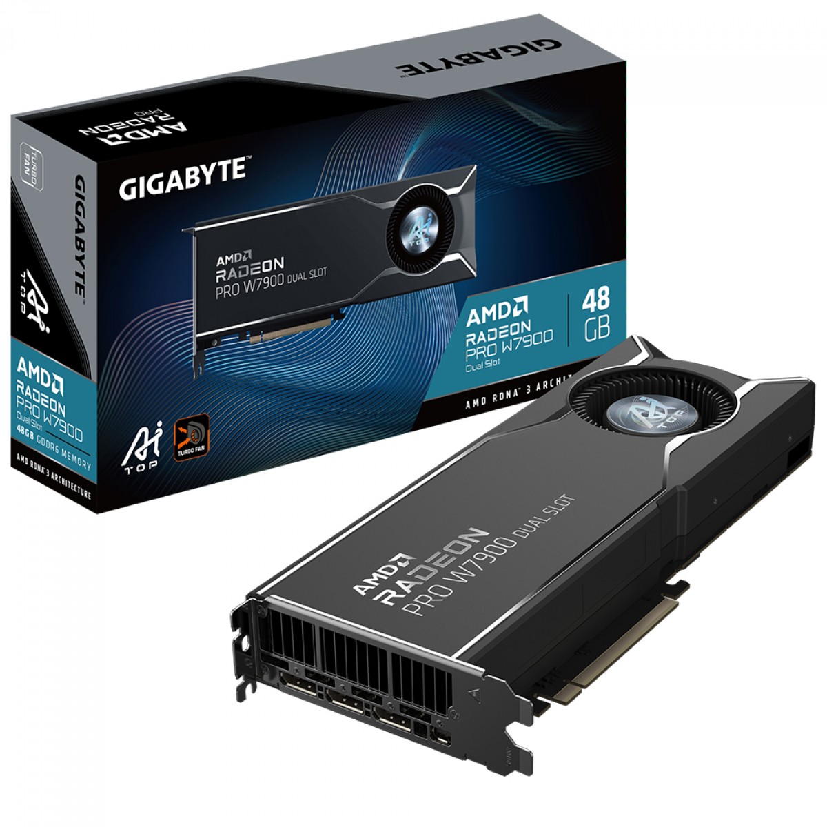 Placa De Vídeo Gigabyte AMD Radeon PRO W7900 Dual Slot AI TOP, 48GB, GDDR6, 384-bit, Preto