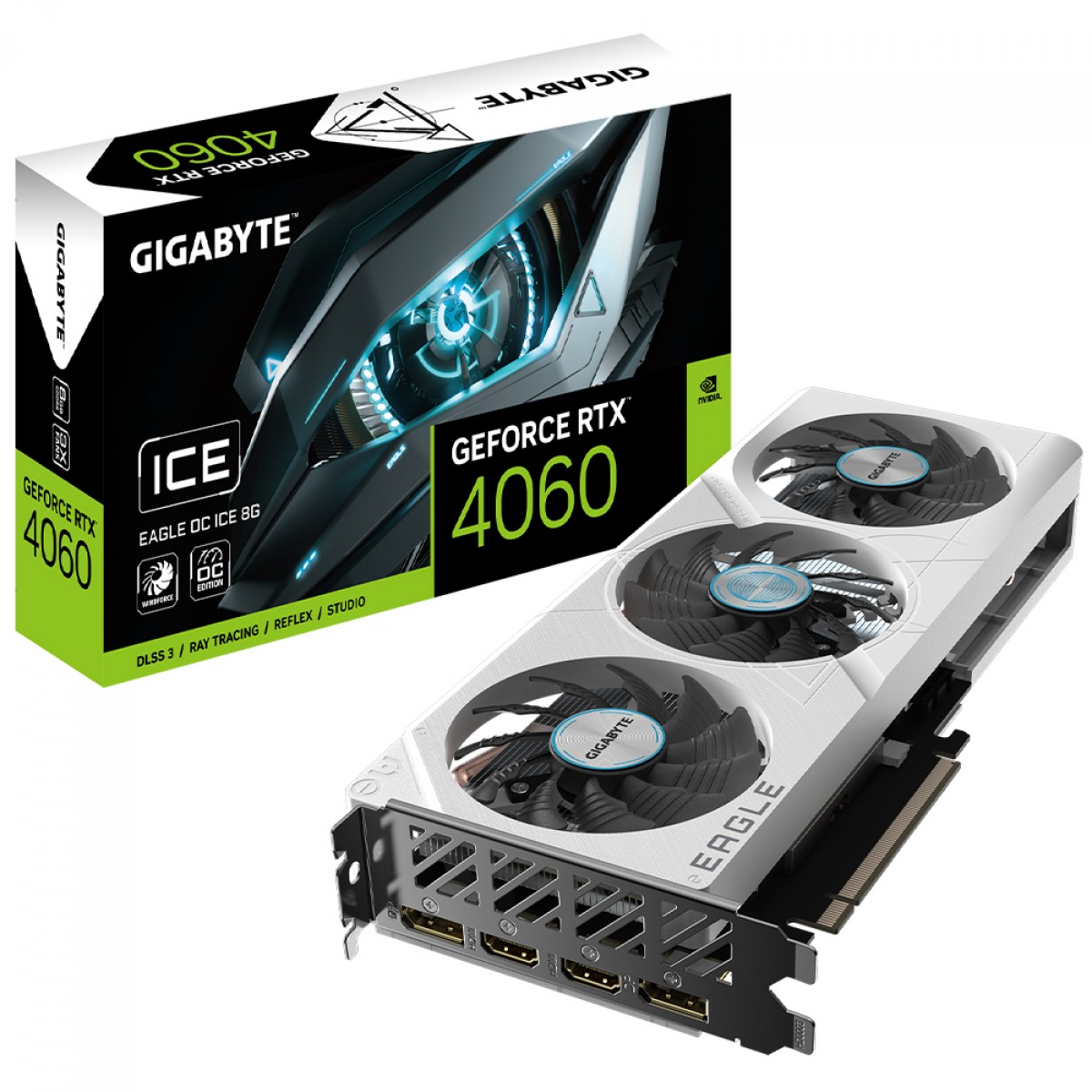 Placa De Video Gigabyte GeForce RTX 4060 Eagle OC ICE, 8GB, GDDR6, DLSS, Ray Tracing, GV-N4060EAGLEOC ICE-8GD