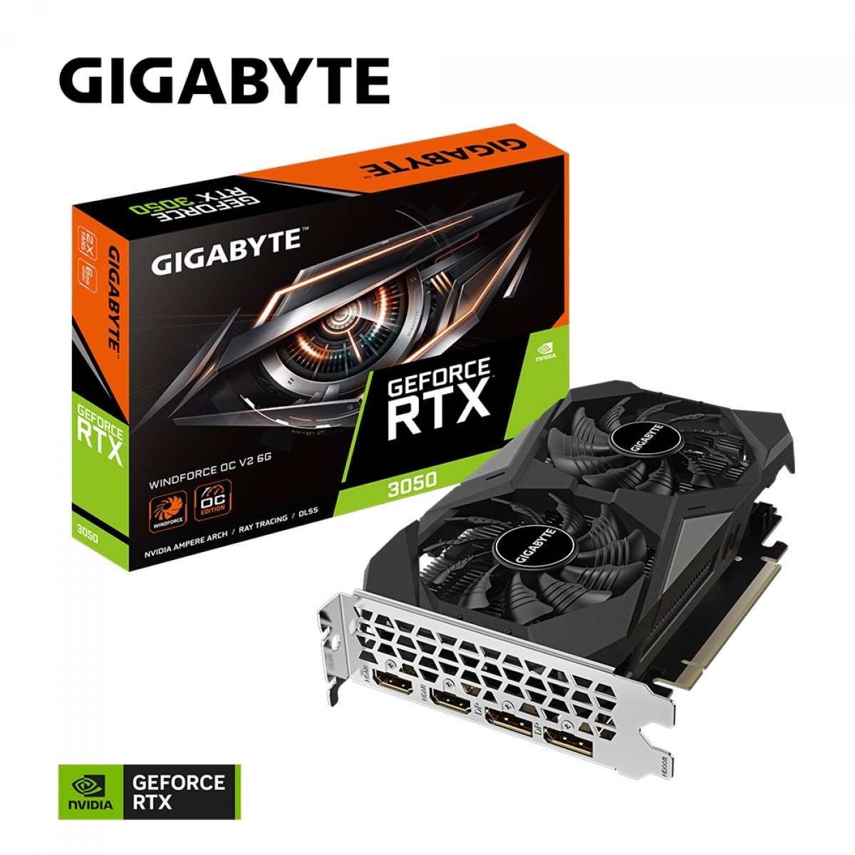 Placa de Vídeo Gigabyte NVIDIA GeForce RTX 3050 WINDFORCE OC V2, 6GB GDDR6, DLSS, Ray Tracing, GV-N3050WF2OCV2-6GD