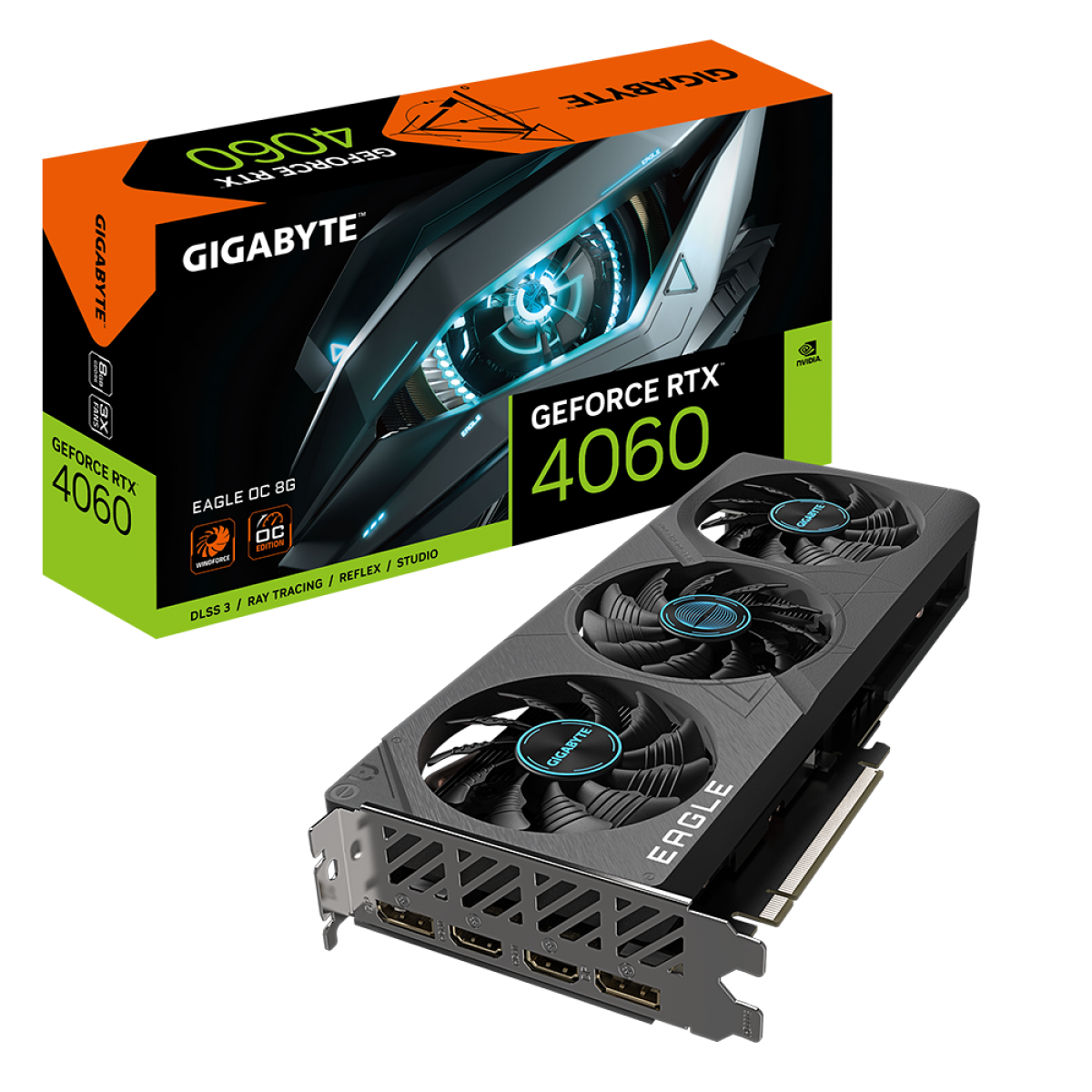 Placa de Vídeo Gigabyte NVIDIA GeForce RTX 4060 EAGLE OC, 8GB, GDDR6, DLSS, Ray Tracing, GV-N4060EAGLE OC-8GD