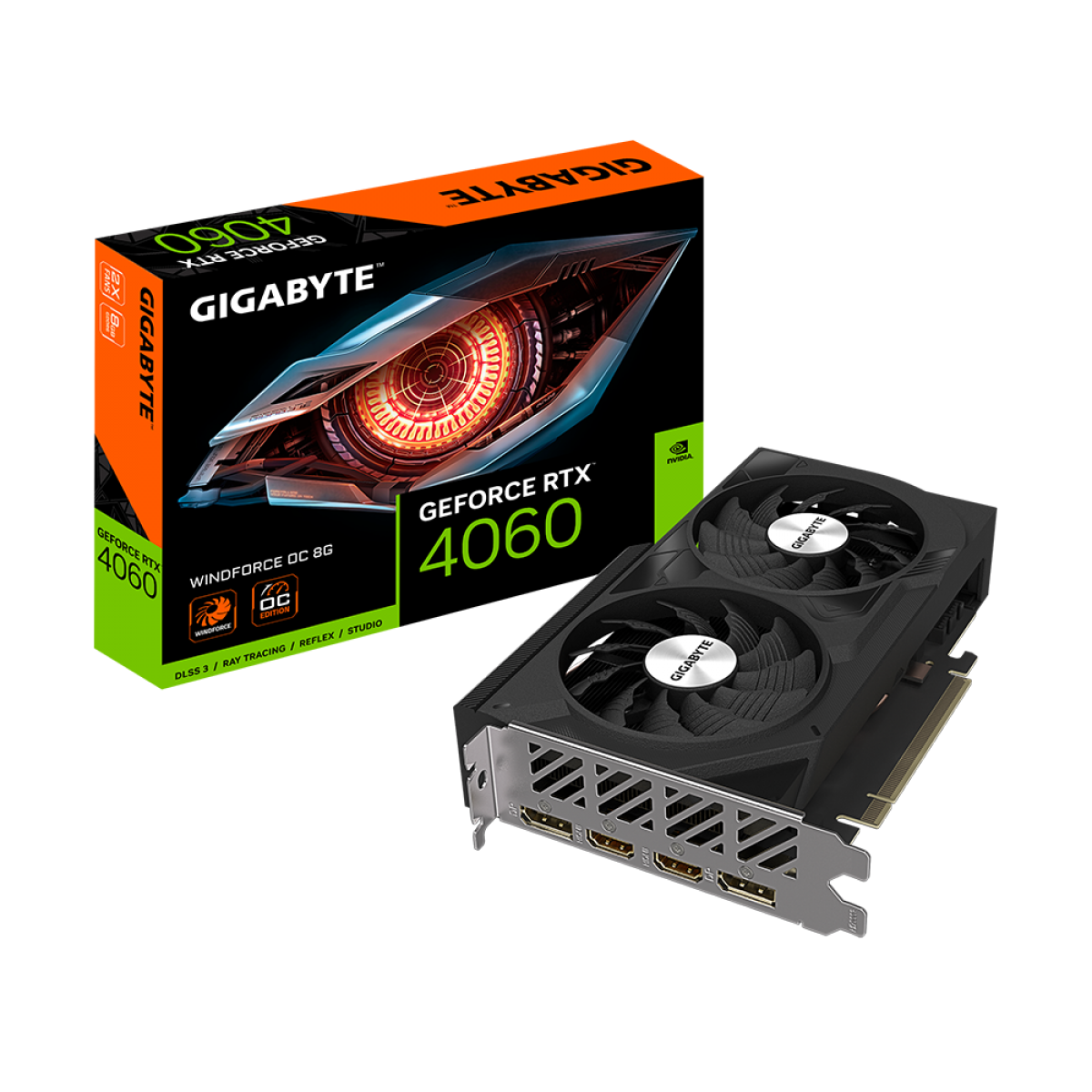 Placa de Vídeo Gigabyte NVIDIA GeForce RTX 4060 WINDFORCE OC, 8GB, GDDR6, DLSS, Ray Tracing, GV-N4060WF2OC-8GD