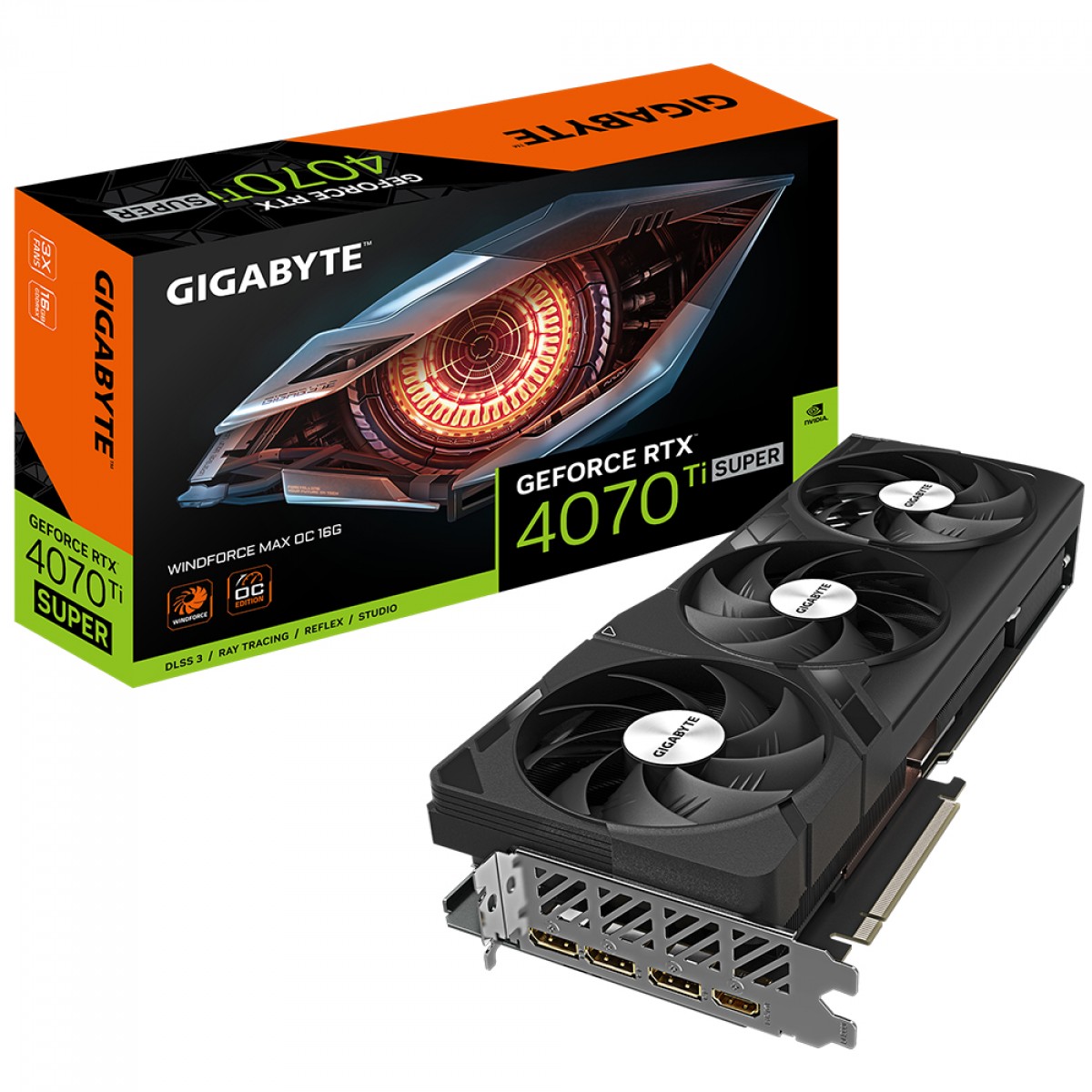 Placa de Vídeo Gigabyte NVIDIA GeForce RTX 4070 Ti Super WINDFORCE MAX OC, 16GB, GDDR6X, DLSS, Ray Tracing, GV-N407TSWF3MAX OC-16GD