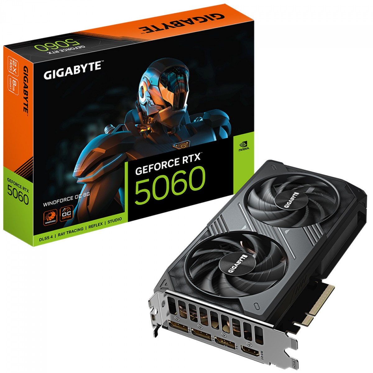 Placa de Vídeo Gigabyte NVIDIA GeForce RTX 5060 Windforce OC, 8GB, GDDR7, DLSS, Ray Tracing, GV-N5060WF2OC-8GD