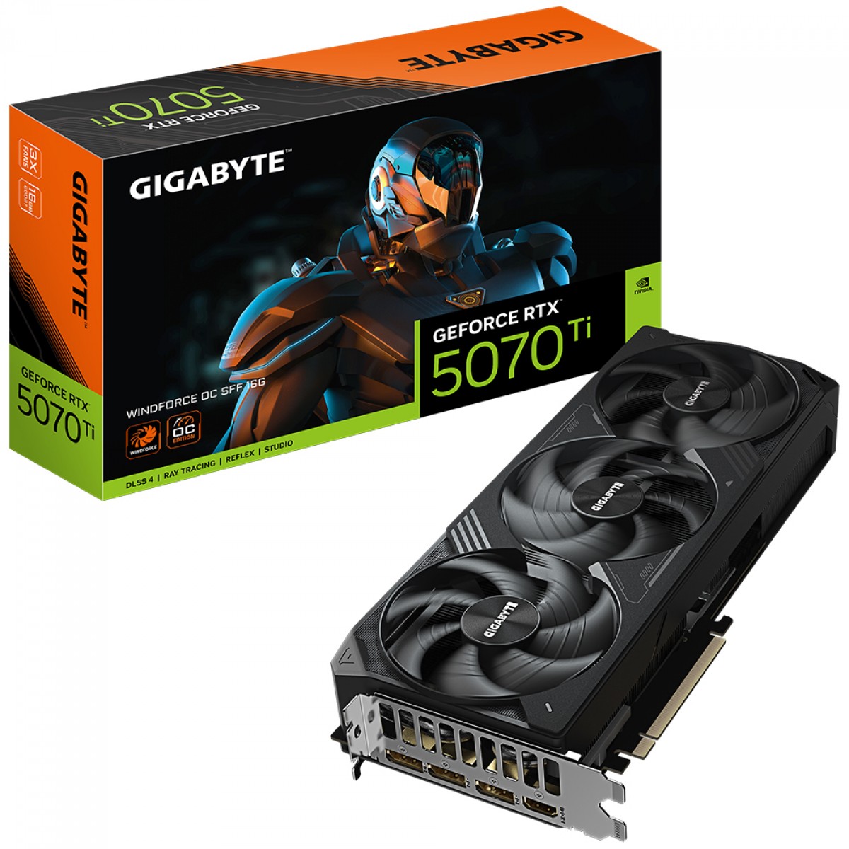 Placa de Vídeo Gigabyte NVIDIA GeForce RTX 5070 Ti Windforce OC SFF, 16GB, GDDR7, DLSS, Ray Tracing, GV-N507TWF3OC-16GD