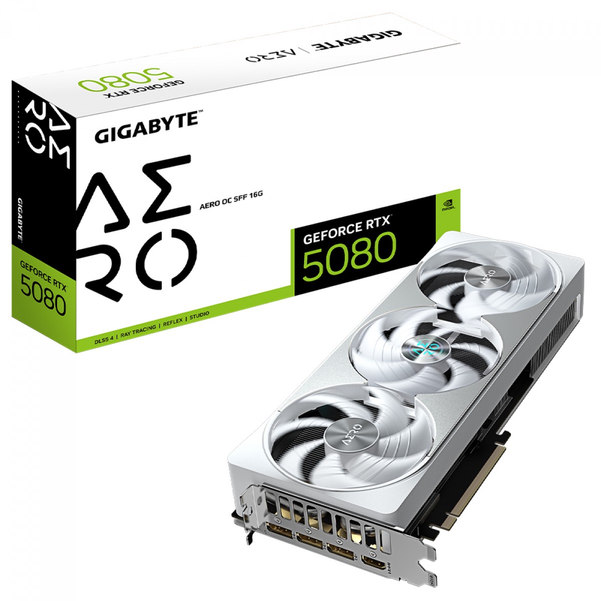 Placa de Vídeo Gigabyte NVIDIA GeForce RTX 5080 AERO OC SFF White, 16GB, GDDR7, DLSS, Ray Tracing, GV-N5080AERO OC-16GD 1.0