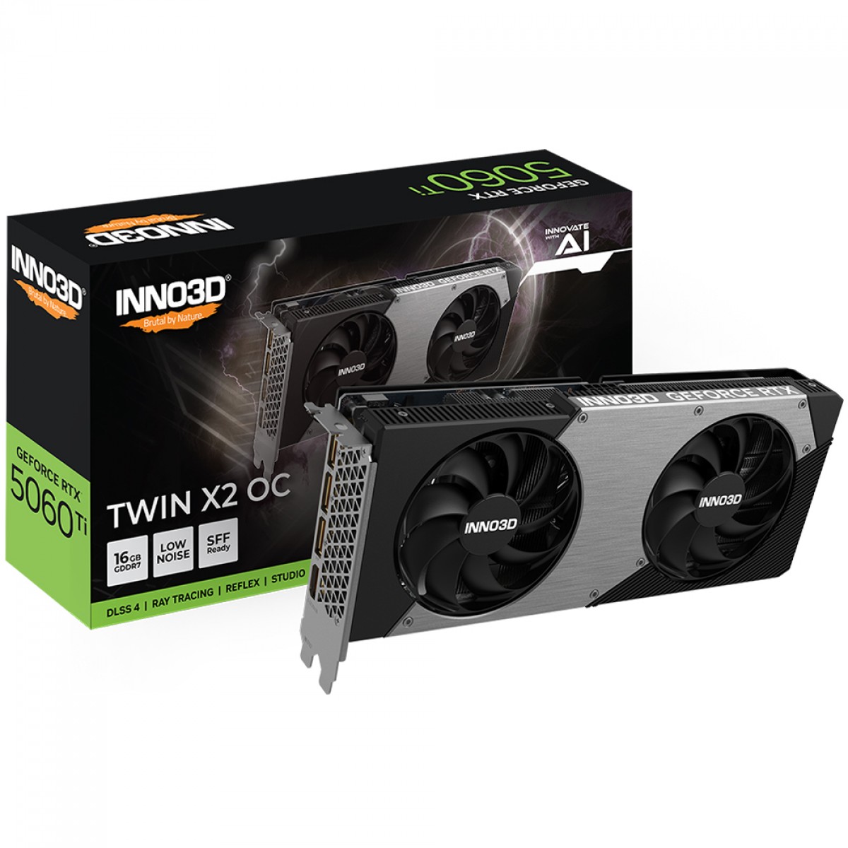 Placa de Vídeo INNO3D NVIDIA GeForce RTX 5060 Ti TWIN X2 OC, 16GB, GDDR7, DLSS, Ray Tracing, N506T2-16D7X-191073N