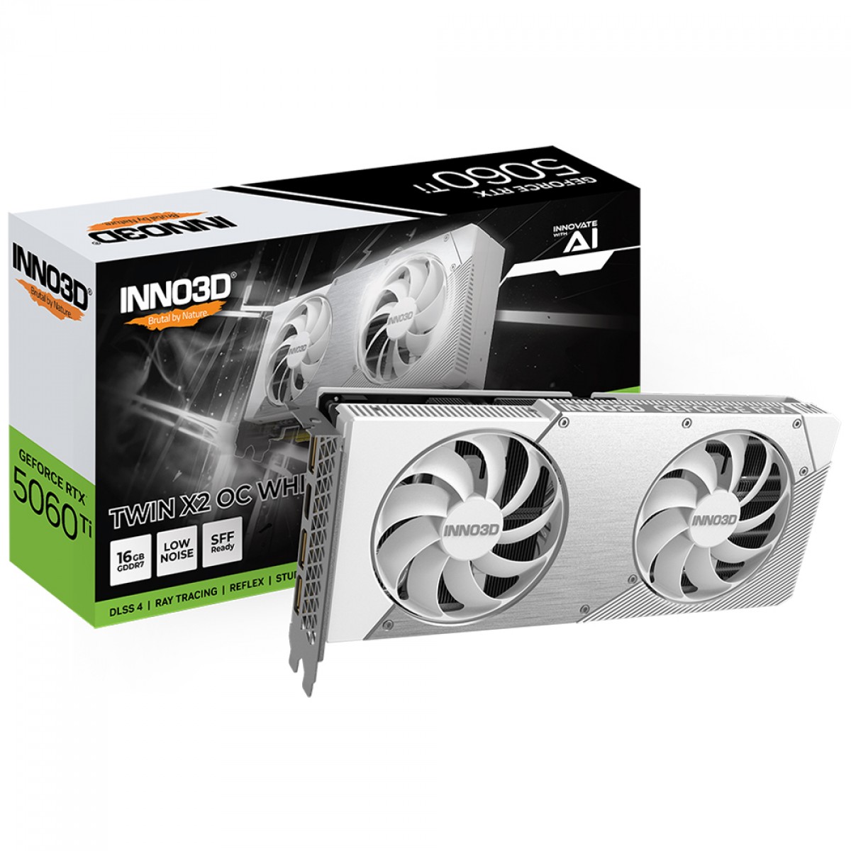 Placa de Vídeo INNO3D NVIDIA GeForce RTX 5060 Ti TWIN X2 OC White, 16GB, GDDR7, DLSS, Ray Tracing, N506T2-16D7X-191073W