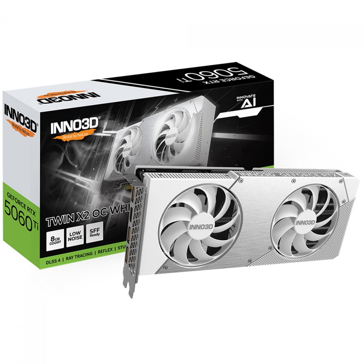 Placa de Vídeo INNO3D NVIDIA GeForce RTX 5060 Ti TWIN X2 OC White, 8GB, GDDR7, DLSS, Ray Tracing, N506T2-08D7X-193075W
