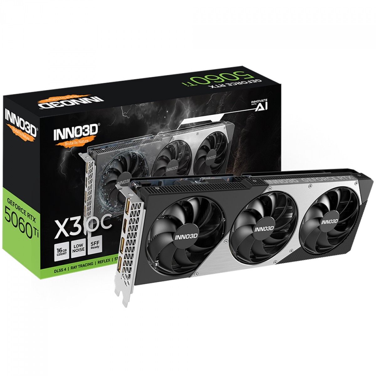 Placa de Vídeo INNO3D NVIDIA GeForce RTX 5060 Ti X3 OC, 16GB, GDDR7, DLSS, Ray Tracing, N506T3-16D7X-191073L