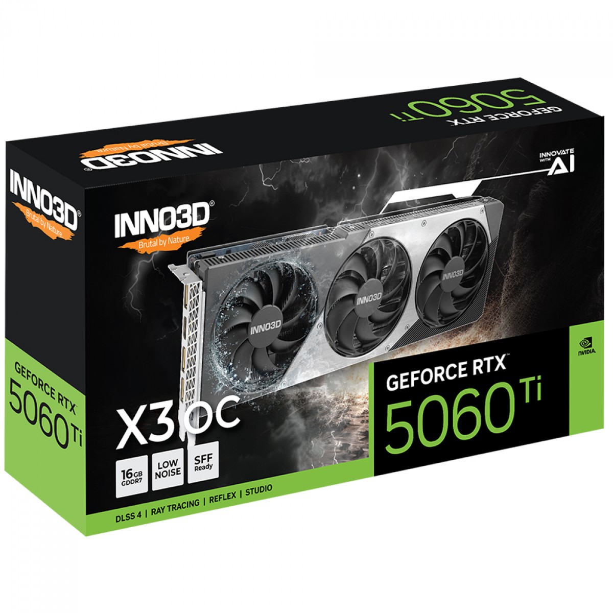 Placa de Vídeo INNO3D NVIDIA GeForce RTX 5060 Ti X3 OC, 16GB, GDDR7, DLSS, Ray Tracing, N506T3-16D7X-191073L