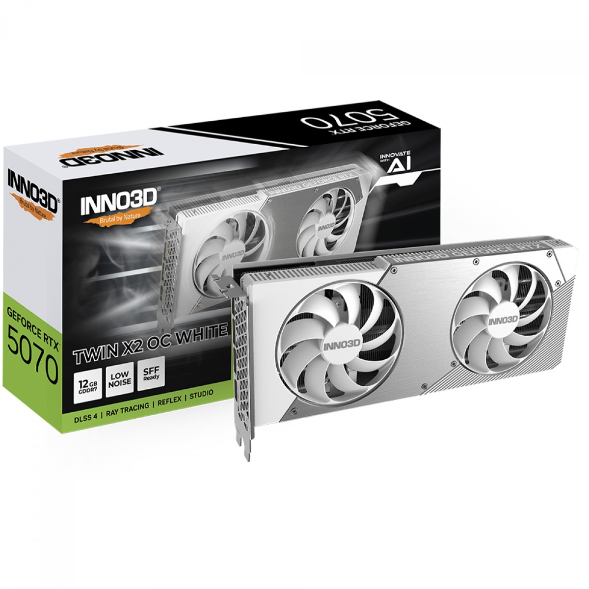 Placa de Vídeo INNO3D NVIDIA GeForce RTX 5070 TWIN X2 OC White, 12GB, GDDR7, DLSS, Ray Tracing, N50702-12D7X-195064W