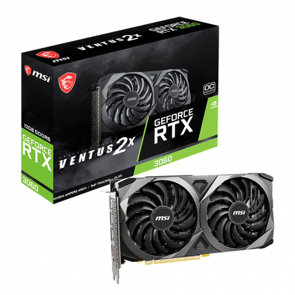 Placa de Vídeo MSI NVIDIA GeForce RTX 3060 VENTUS 2X OC, LHR, 12GB GDDR6, DLSS, Ray Tracing, 912-V397-658