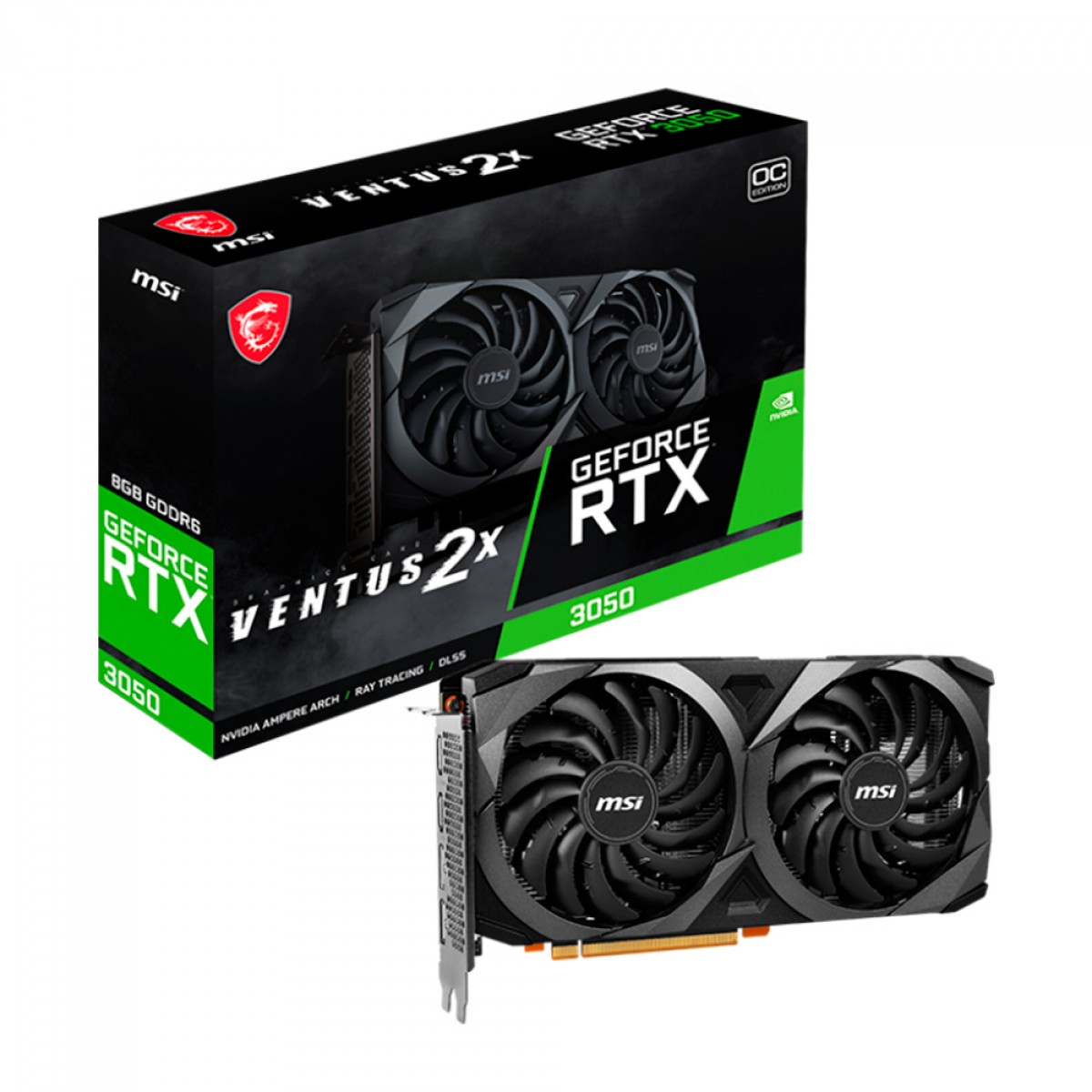 Placa de Vídeo MSI NVIDIA GeForce RTX 3050 VENTUS 2X OC V1, 8GB GDDR6, DLSS, Ray Tracing, 912-V500-008