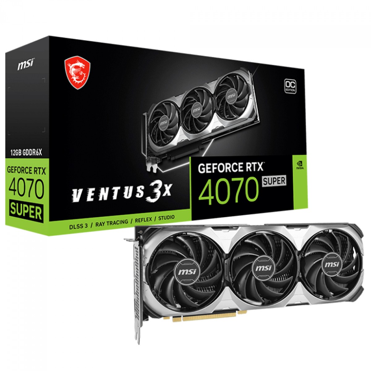 Placa De Vídeo MSI NVIDIA GeForce RTX 4070 Super Ventus 3X OC, 12GB, GDDR6X, DLSS, Ray Tracing, 912-V513-643