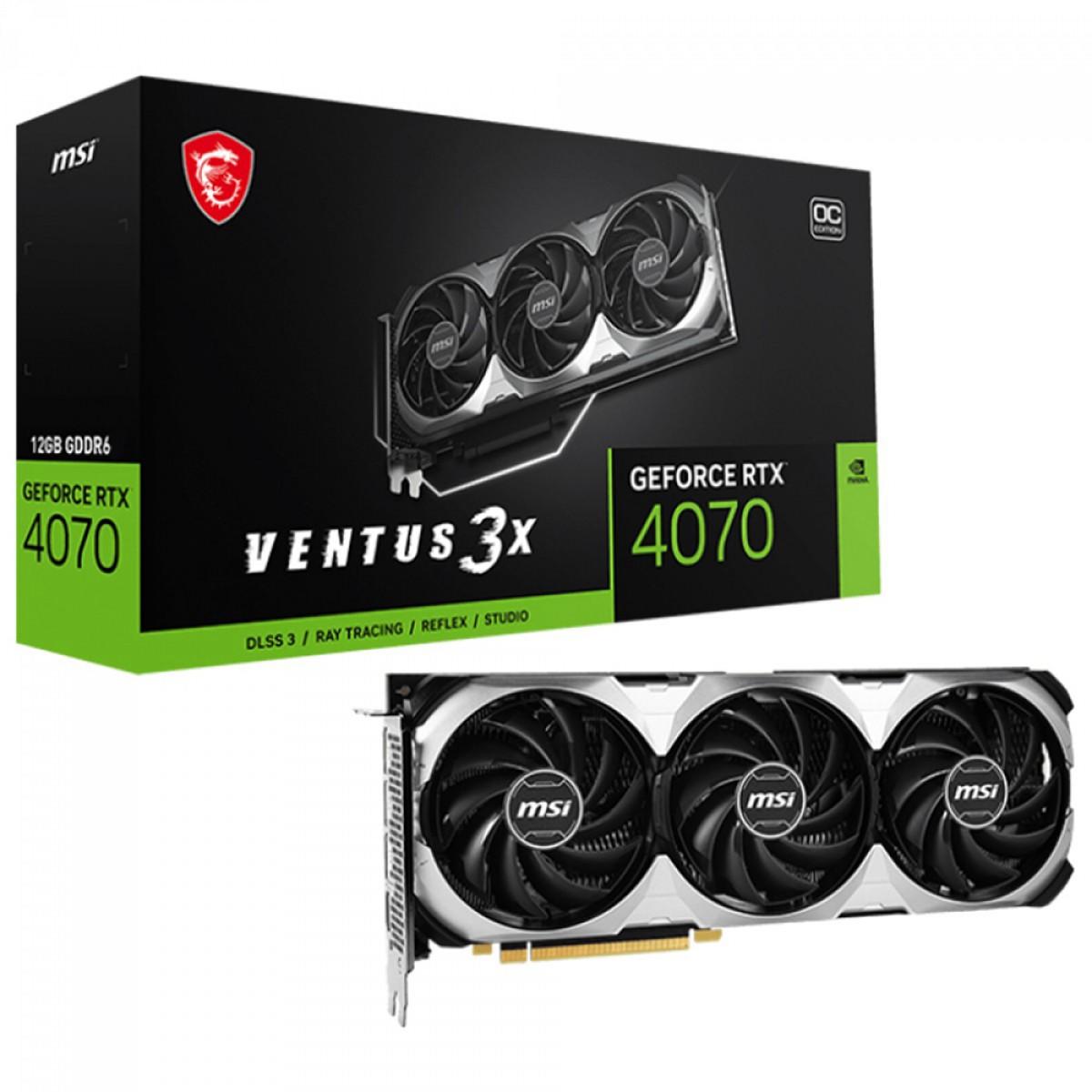 Placa de Vídeo MSI NVIDIA GeForce RTX 4070 Ventus 3X E1 OC, 12GB, GDDR6, DLSS, Ray Tracing, 912-V512-027