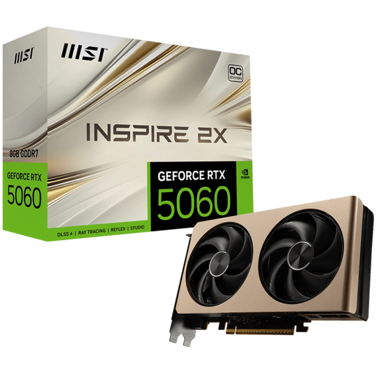 Placa de Vídeo MSI NVIDIA GeForce RTX 5060 Inspire 2X OC, 8GB, GDDR7, DLSS, Ray Tracing, G506-8I2C