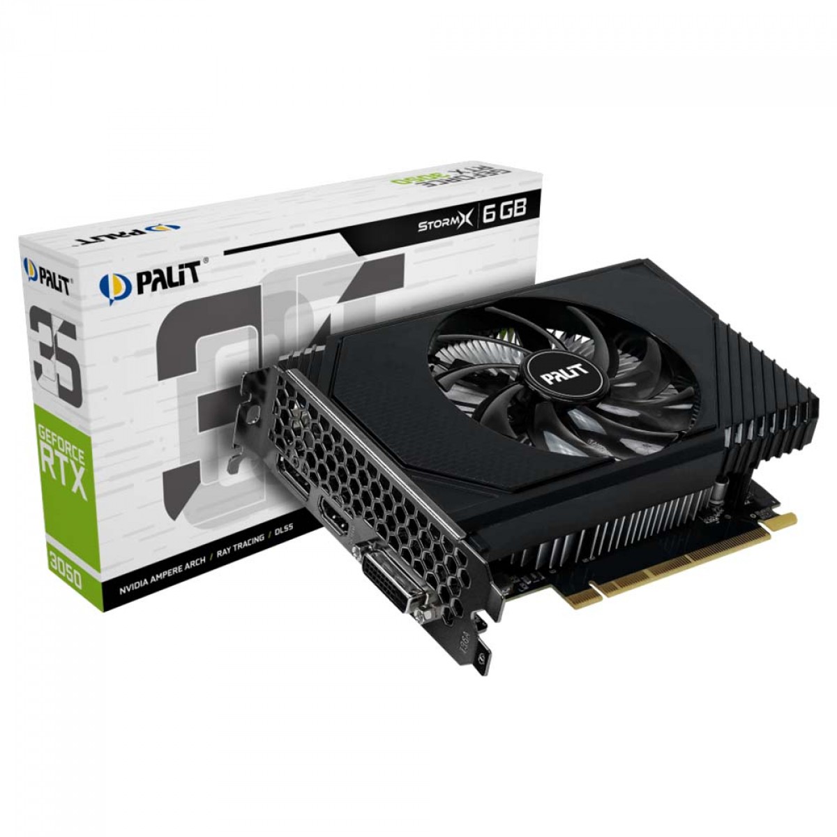 Placa de Vídeo Palit GeForce RTX 3050 StormX, 6GB, GDDR6, DLSS, Ray Tracing, NE63050018JE-1070F