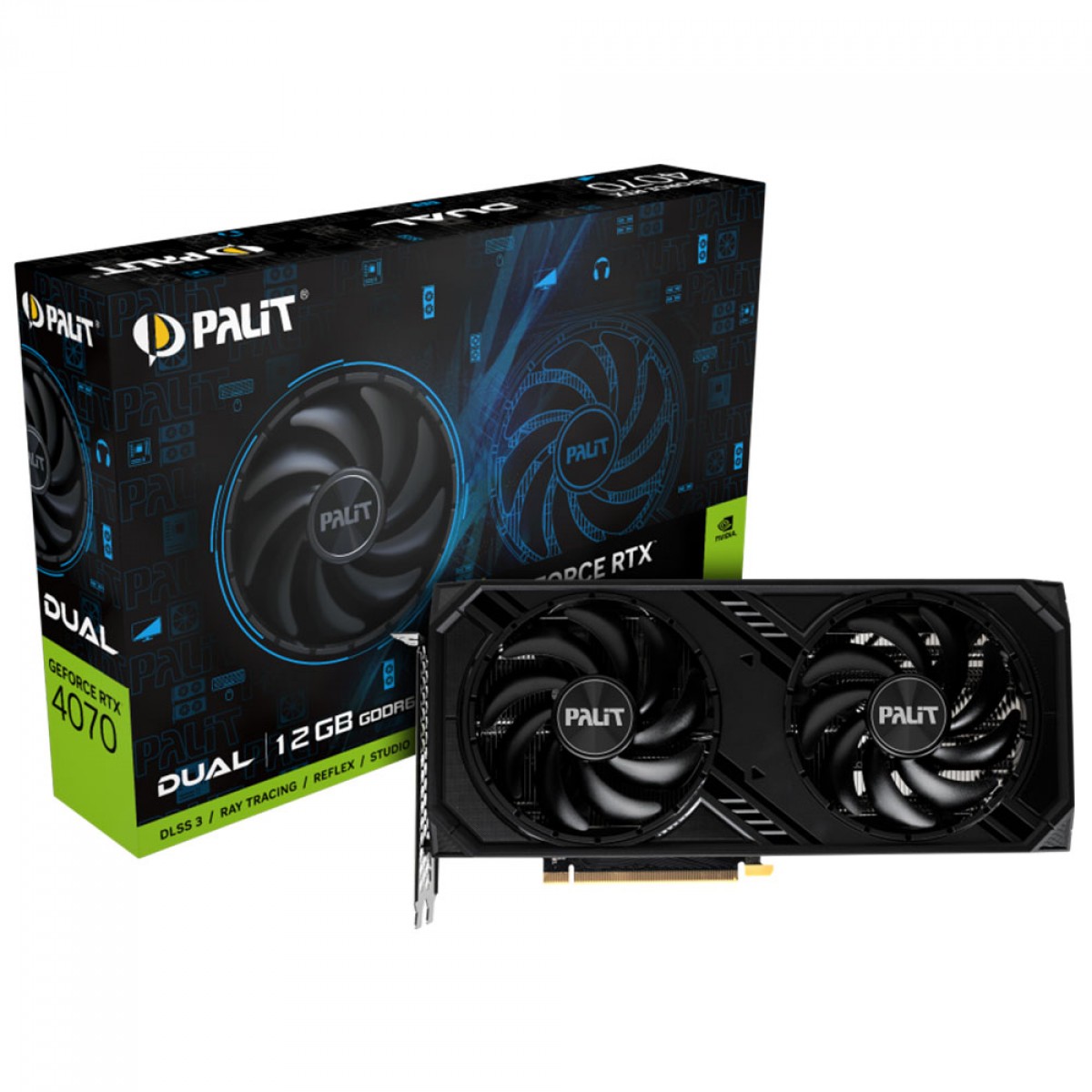 Placa de Vídeo Palit GeForce RTX 4070 Dual, 12GB, GDDR6, DLSS, Ray Tracing, NE64070019K9-1048D