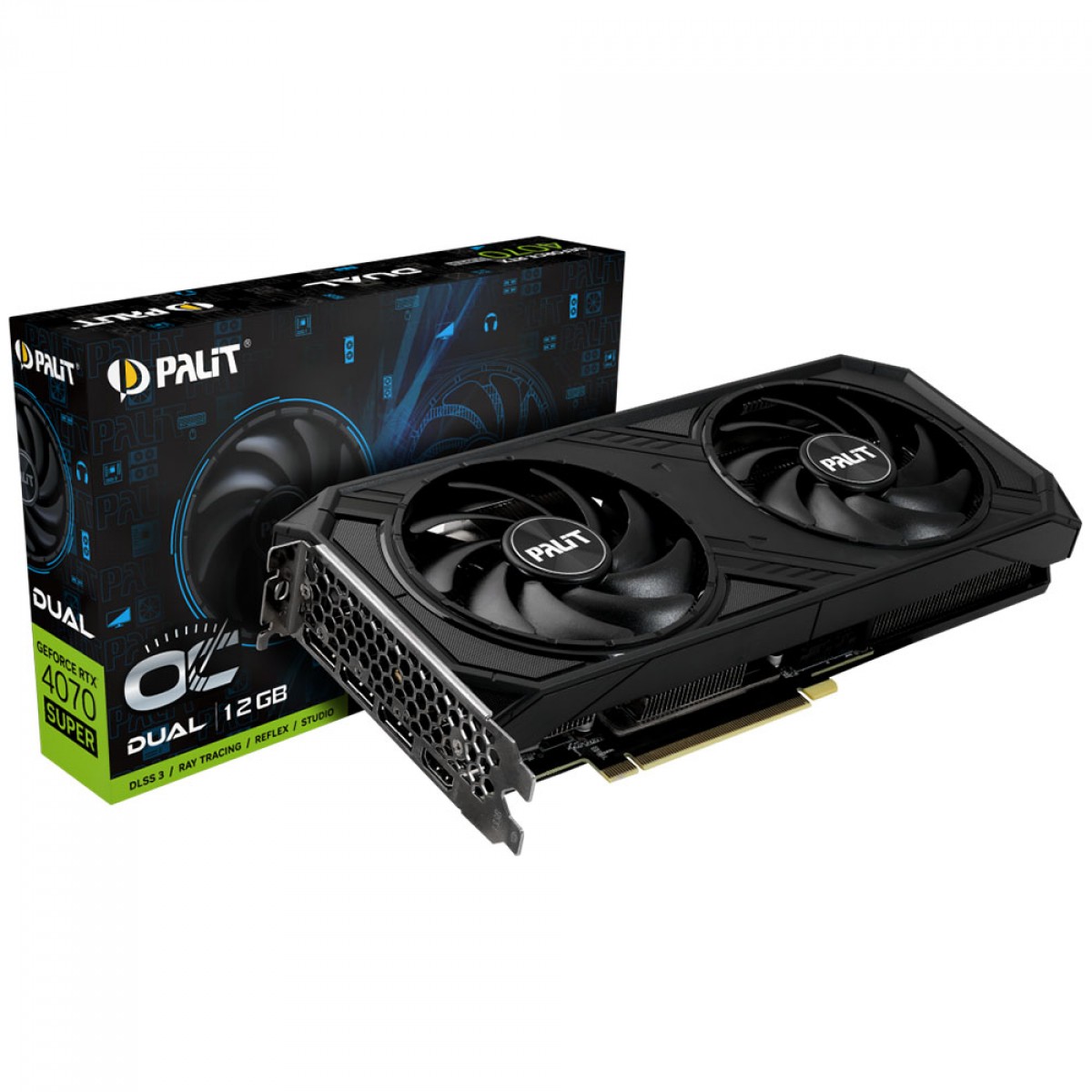 Placa de Vídeo Palit GeForce RTX 4070 Super Dual OC, 12GB, GDDR6X, DLSS, Ray Tracing, NED407SS19K9-1043D