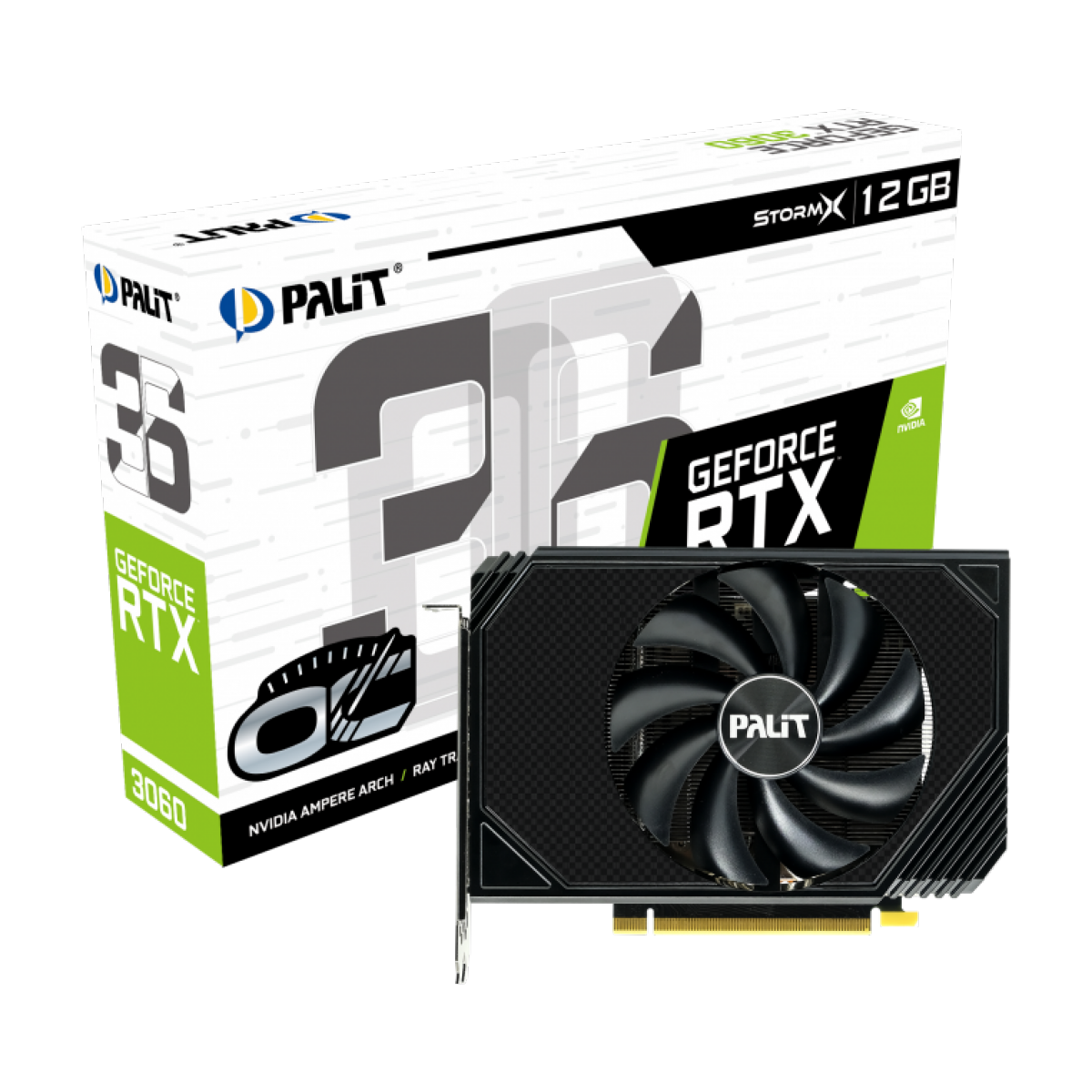Placa de vídeo Palit RTX 3060 StormX OC, LHR, 12GB GDDR6, DLSS, Ray Tracing, NE63060S19K9-190AF