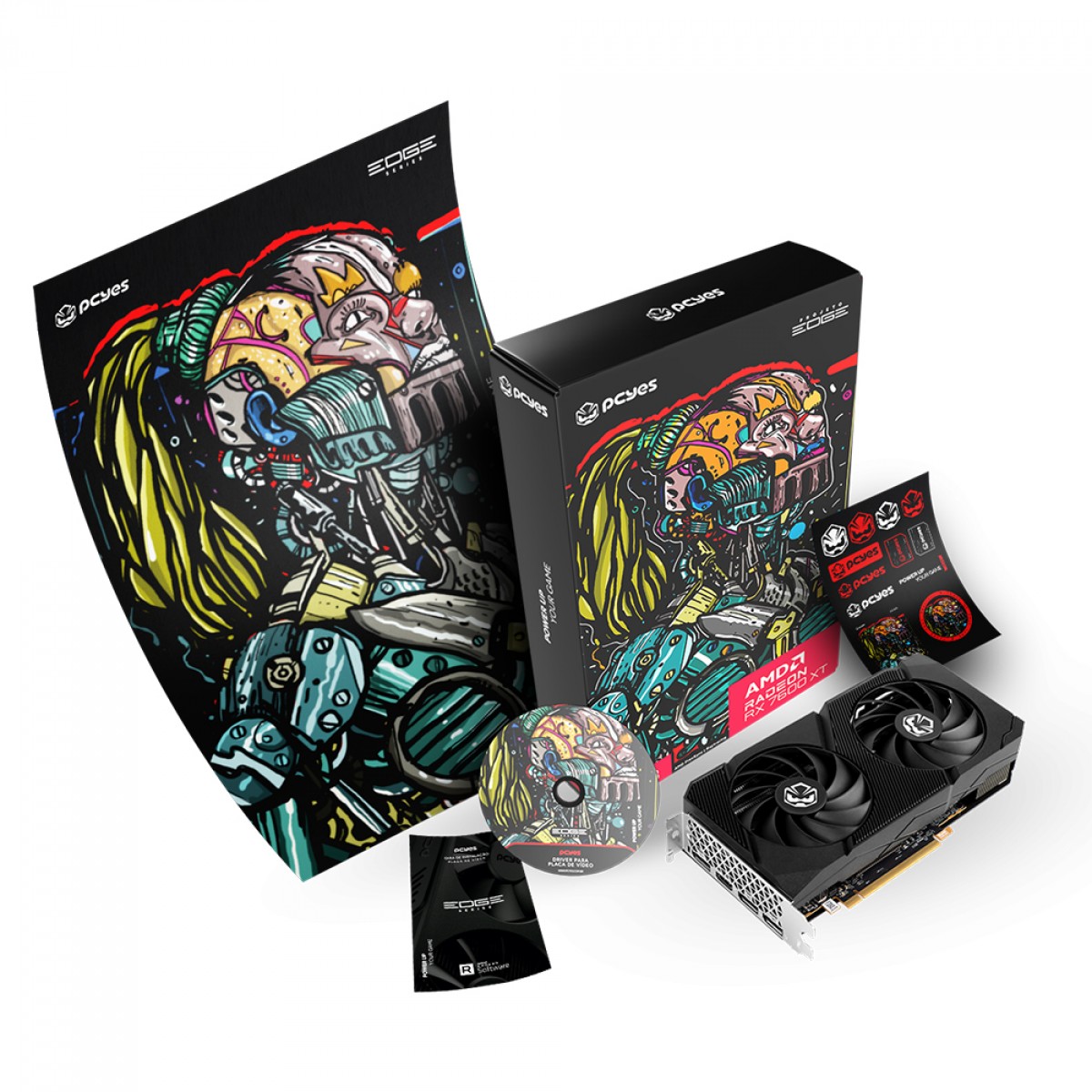 Placa de Vídeo PCYes AMD Radeon RX 7600 XT, 16GB, GDDR6, FSR, Ray Tracing, PVR760016GBPEDF