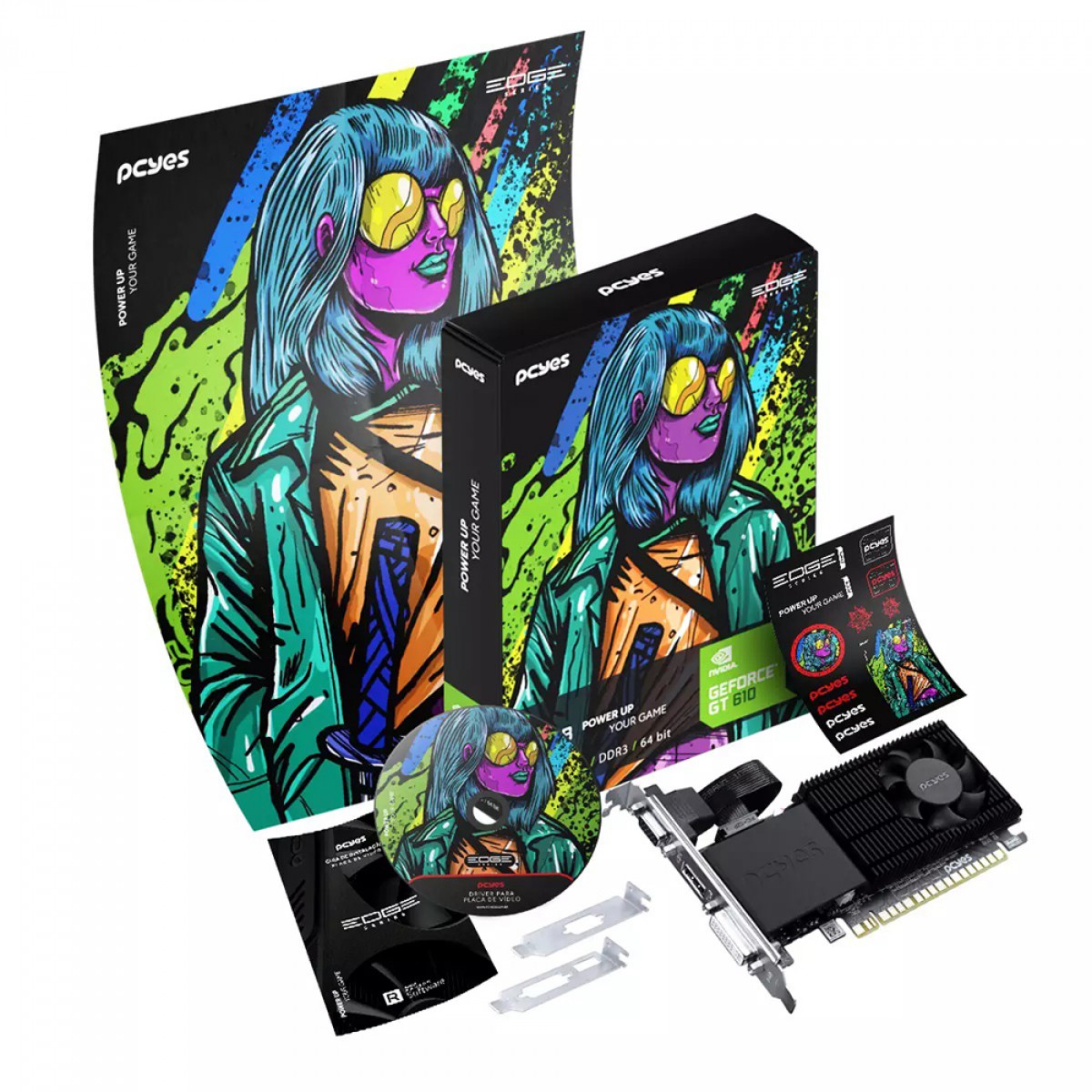 Placa De Vídeo PCYES NVIDIA GeForce GT 610, 2GB, GDDR3, PPE610DR3LPBR