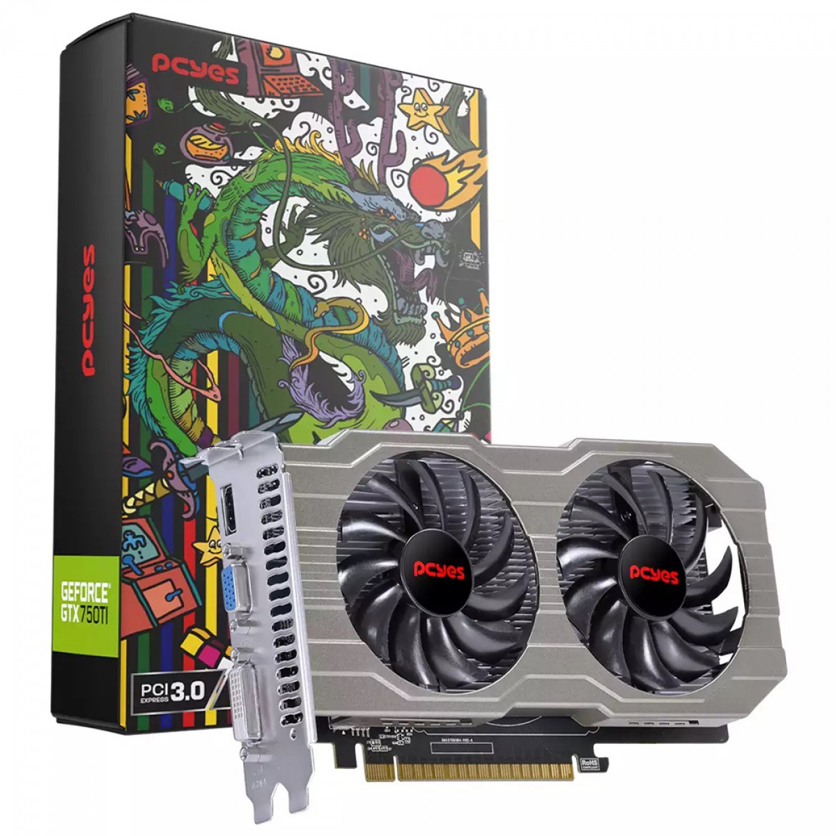 Placa De Vídeo PCYES NVIDIA GeForce GTX 750 Ti, 4GB, GDDR5, 128Bits, Dual Fan, PA750TIR5DFFS