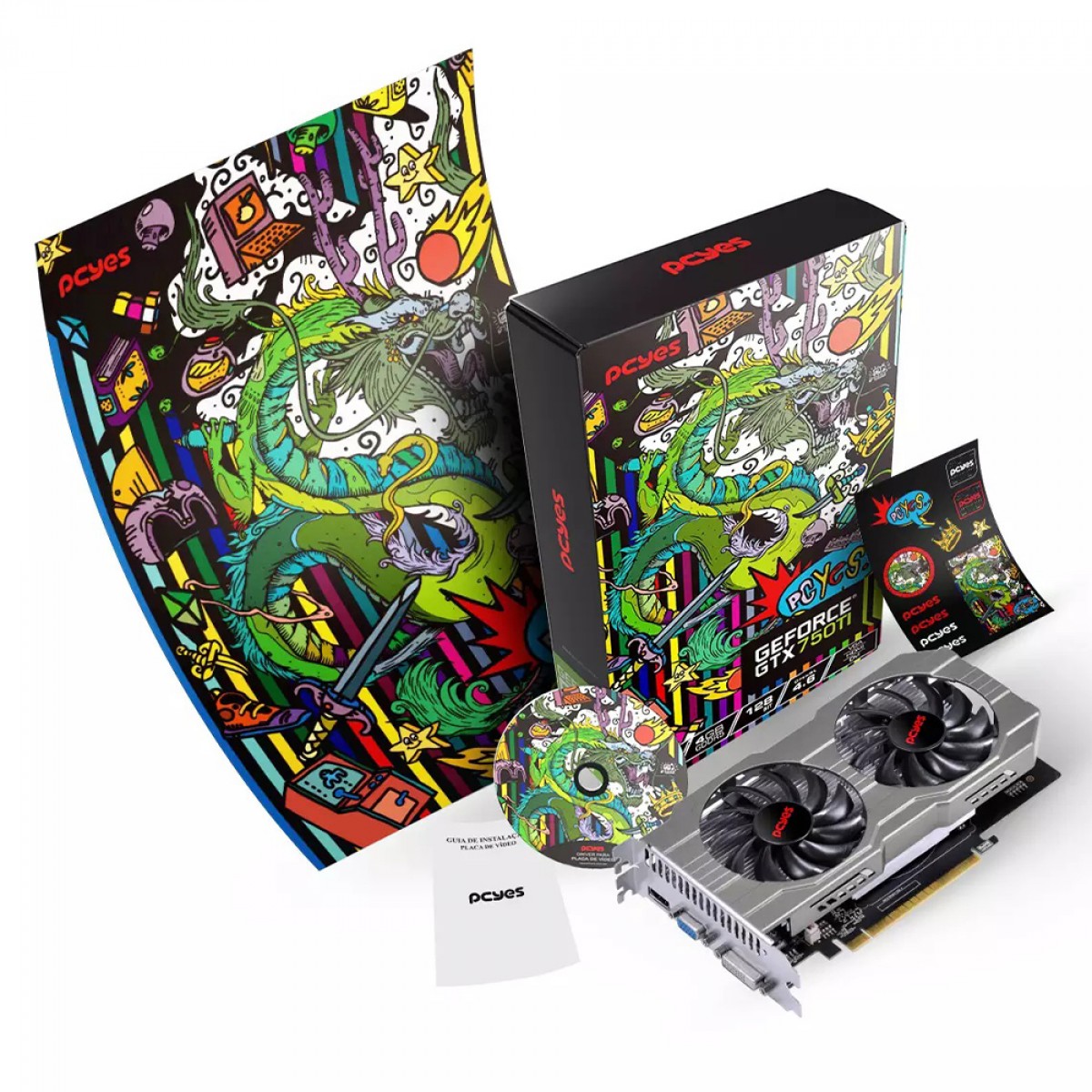Placa De Vídeo PCYES NVIDIA GeForce GTX 750 Ti, 4GB, GDDR5, 128Bits, Dual Fan, PA750TIR5DFFS