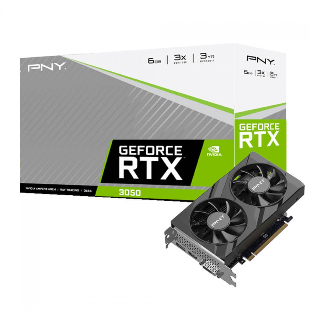 Placa de Vídeo PNY NVIDIA GeForce RTX 3050 Verto Dual Fan, 6 GB, GDDR6, DLSS, RayTracing, VCG30506DFXPB1