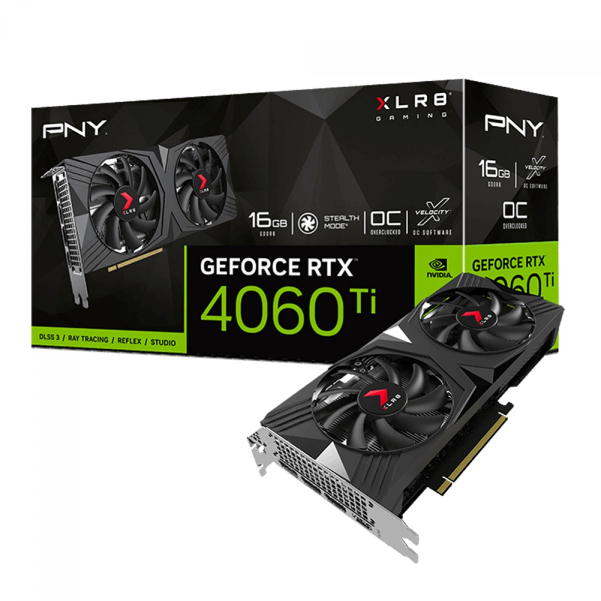 Placa de Vídeo PNY NVIDIA GeForce RTX 4060 TI XLR8 Gaming VERTO OC, 16GB, GDDR6, Dual Fan, DLSS, Ray Tracing, VCG4060T16DFXPB1-O