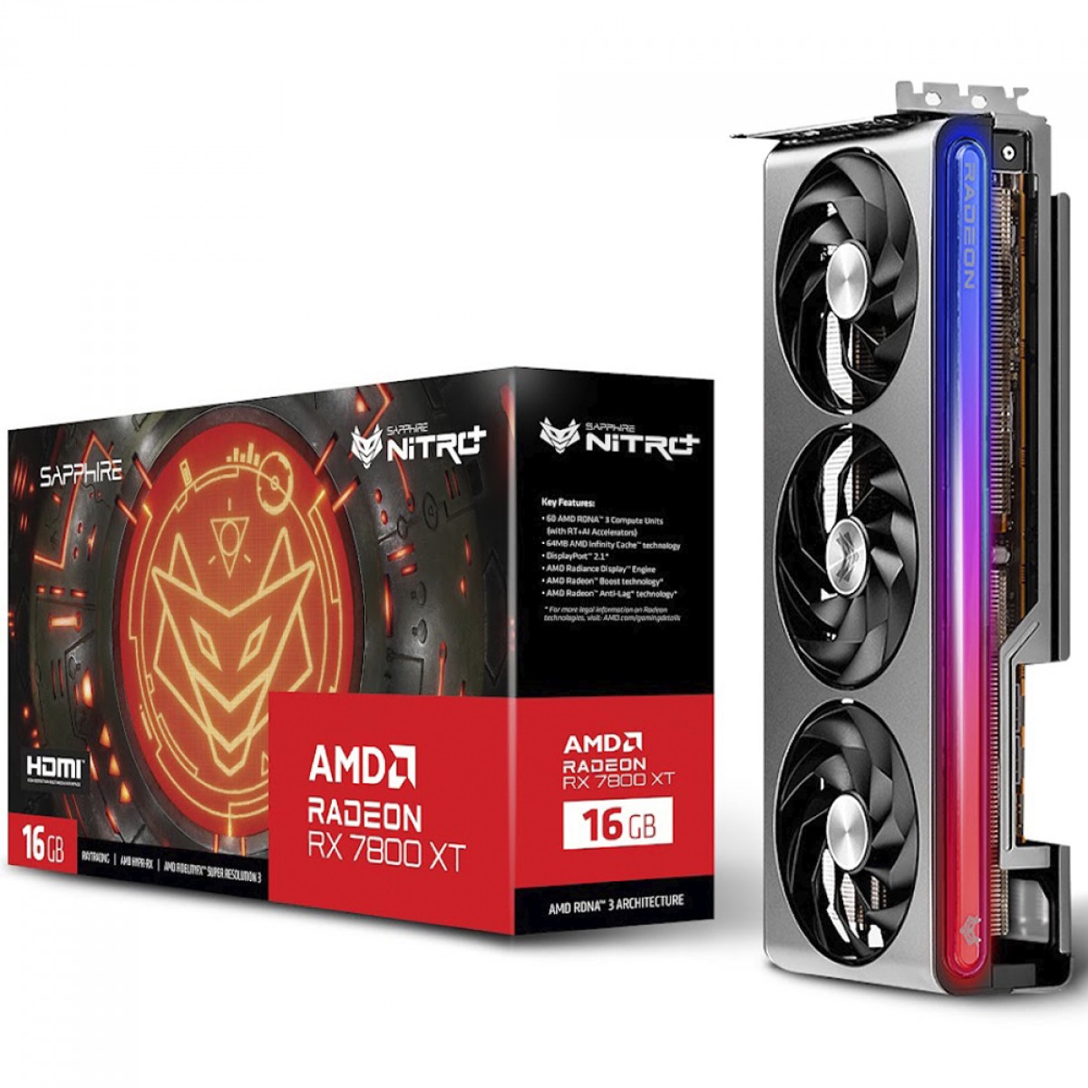 Placa de Vídeo Sapphire Nitro+ AMD Radeon RX 7800 XT, 16GB, GDDR6, FSR, Ray Tracing, 11330-01-20G