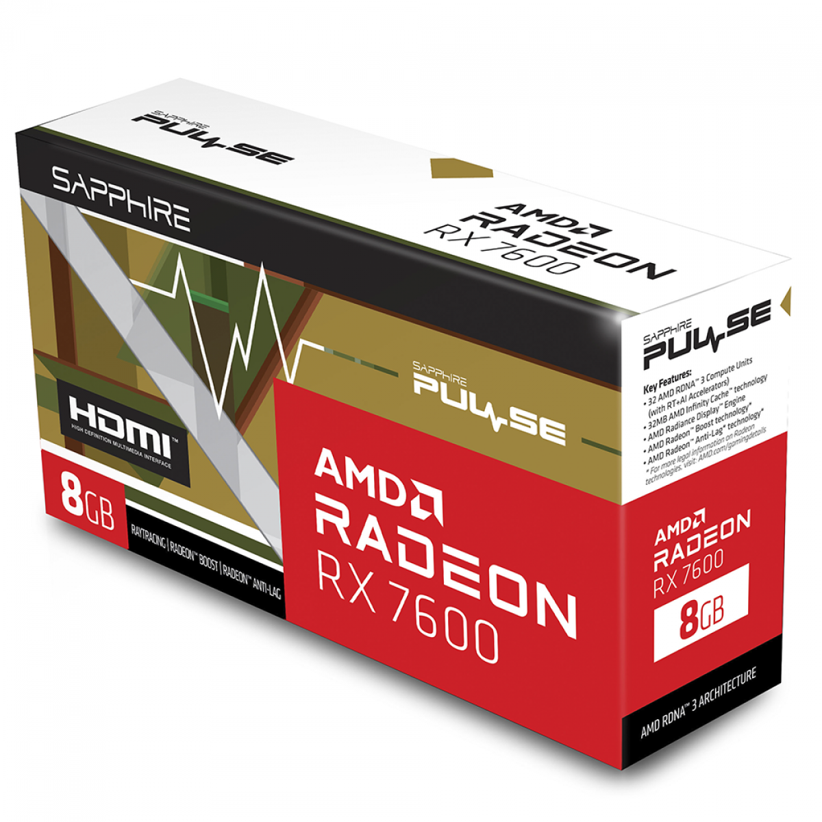 Placa de Vídeo Sapphire Pulse AMD Radeon RX 7600 Gaming OC, 8GB, GDDR6, FSR, Ray Tracing, 11324-01-20G