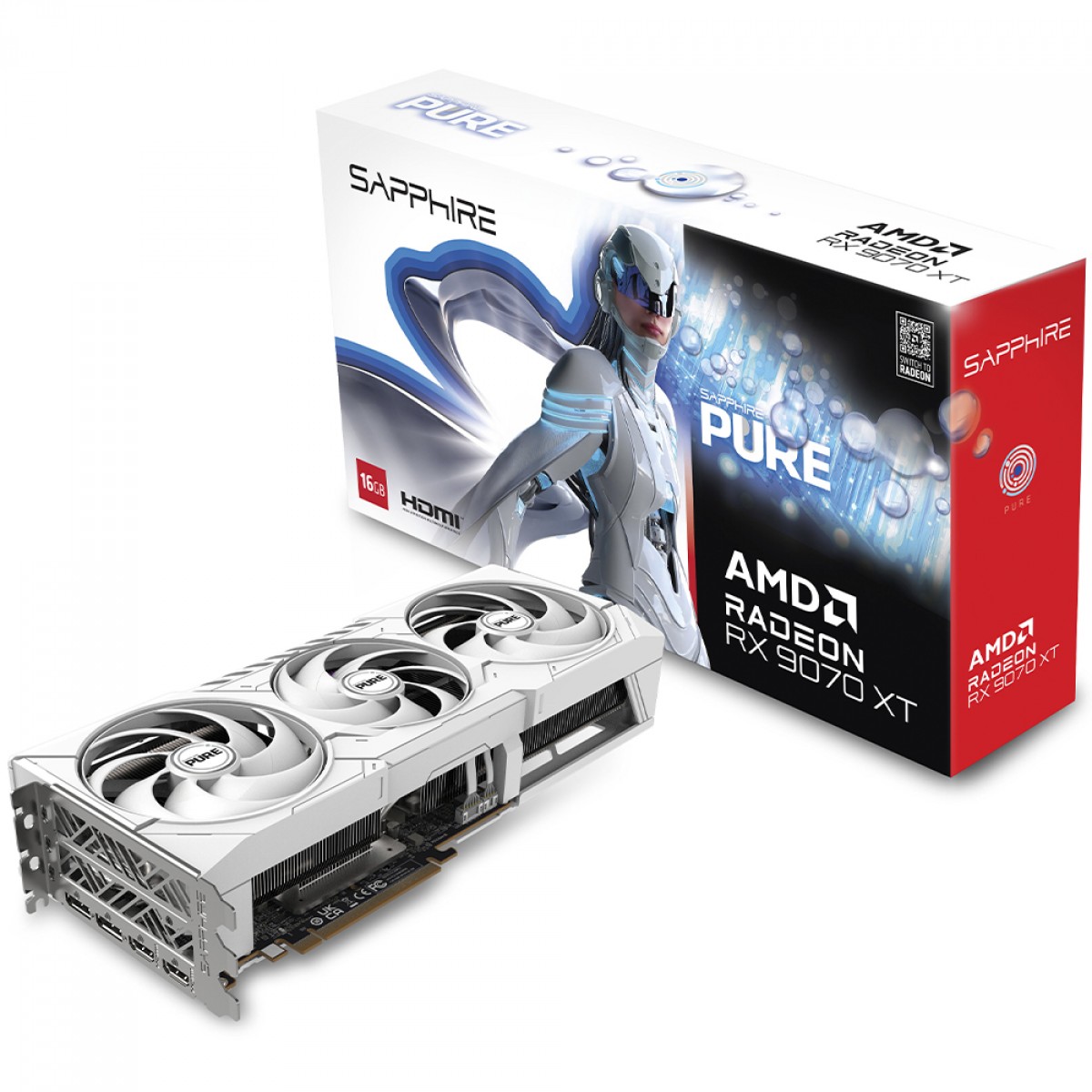Placa de Vídeo Sapphire Pure AMD Radeon RX 9070 XT Gaming OC, 16GB, GDDR6, FSR, Ray Tracing, White, 11348-02-20G