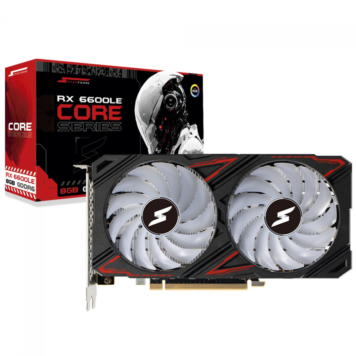 Placa De Vídeo SuperFrame AMD Radeon RX 6600LE Core, RGB, 8GB, GDDR6, FSR, Ray Tracing, Preto, SF-GC-CRAM66008GD