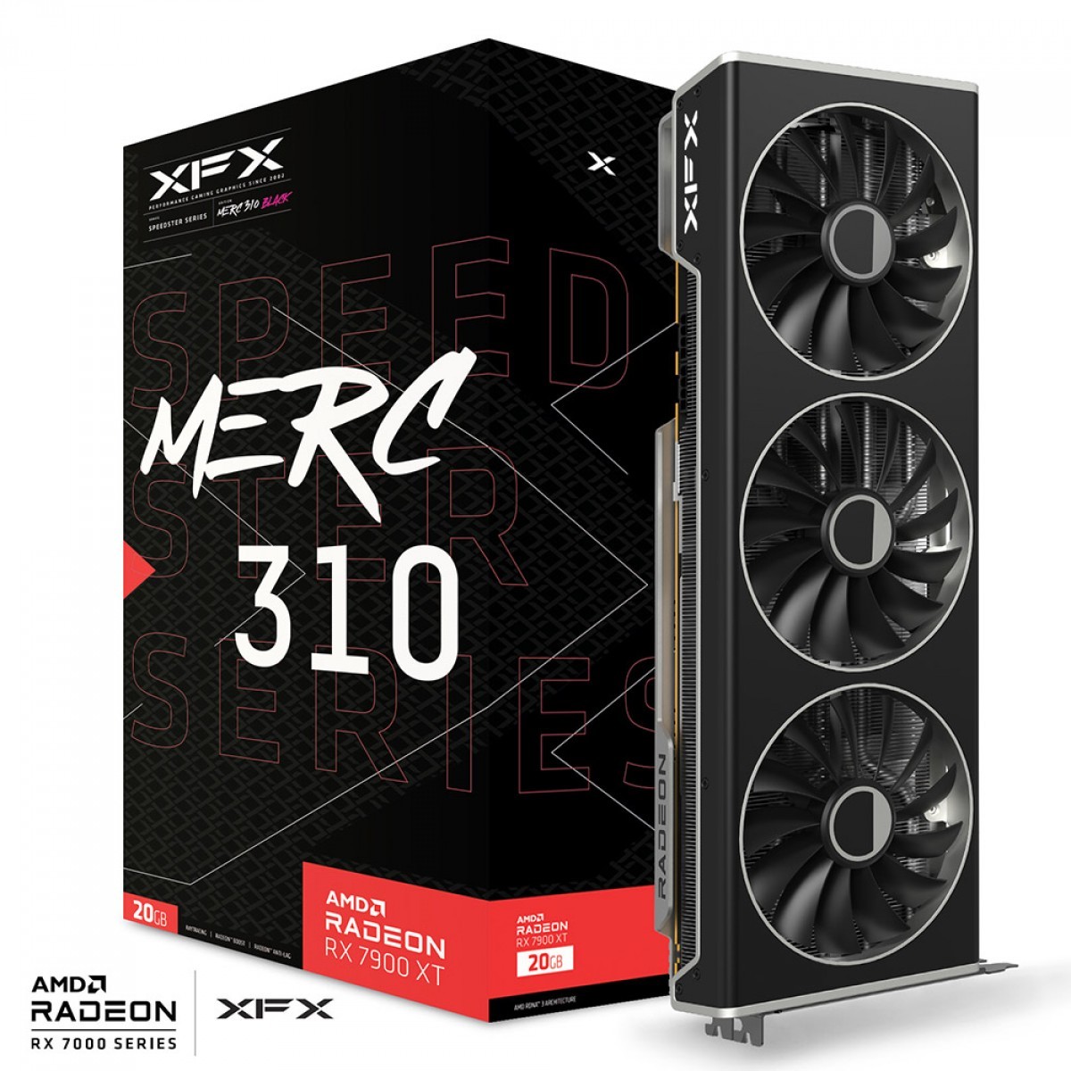 Placa De Vídeo XFX AMD Radeon RX 7900 XT Speedster MERC 310 Black, 20GB, GDDR6, FSR, Ray Tracing, RX79TMERCB9