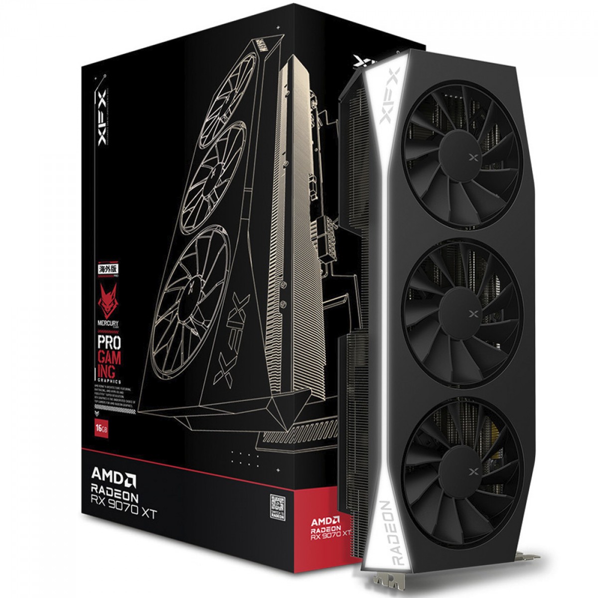 Placa de Vídeo XFX Mercury AMD Radeon RX 9070 XT Gaming Edition, 16GB, GDDR6, FSR, Ray Tracing, RX-97TMERCB9
