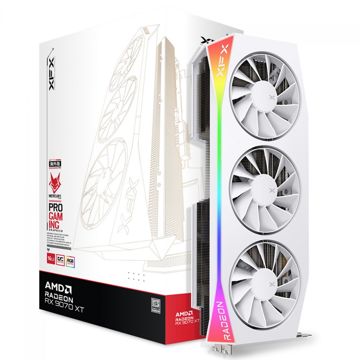 Placa de Vídeo XFX Mercury AMD Radeon RX 9070 XT OC RGB, 16GB, GDDR6, FSR, Ray Tracing, White, RX-97TRGBBW9