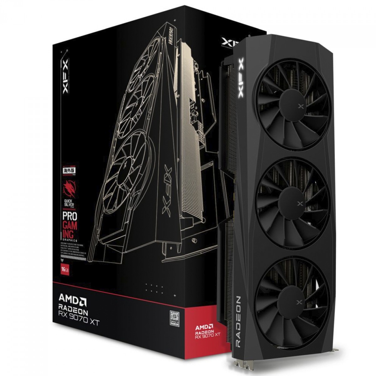 Placa de Vídeo XFX Quicksilver AMD Radeon RX 9070 XT Gaming Edition, 16GB, GDDR6, FSR, Ray Tracing, RX-97TQICKB9