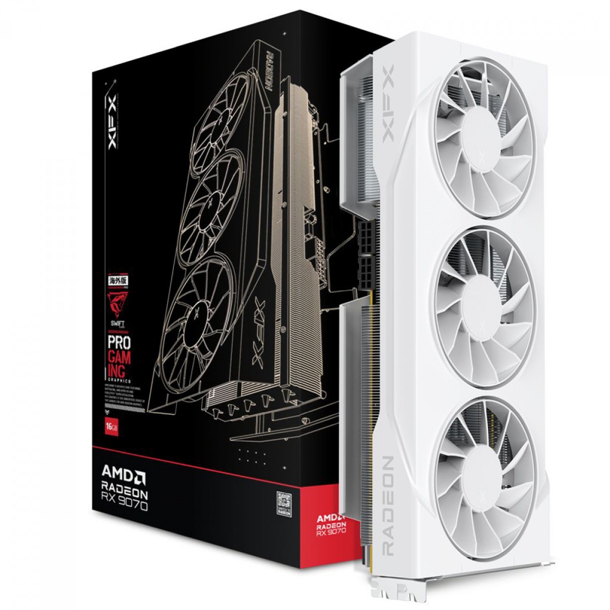 Placa de Vídeo XFX Swift AMD Radeon RX 9070 White OC, 16GB, GDDR6, FSR, Ray Tracing, Triple Fan 90mm Edition, RX-97SWFT3W7