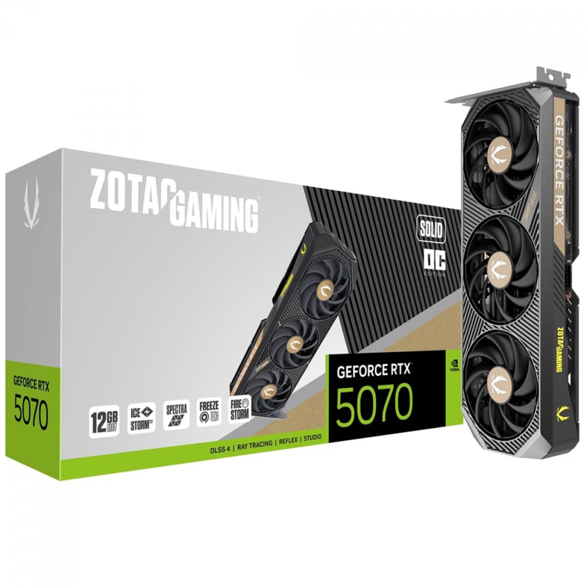 Placa de Vídeo Zotac Gaming NVIDIA GeForce RTX 5070 Solid OC, 12GB, GDDR7, DLSS, Ray Tracing, ZT-B50700J-10P
