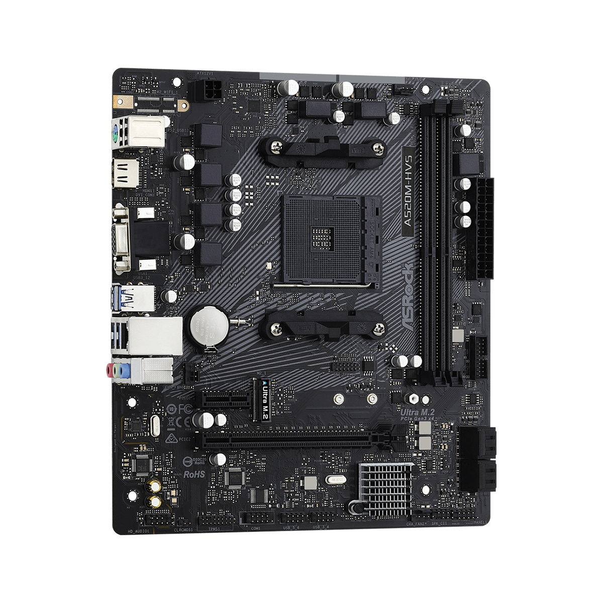 Placa Mãe ASRock A520M-HVS, A520, AMD AM4, mATX, DDR4, 90-MXBE60-A0UAYZ