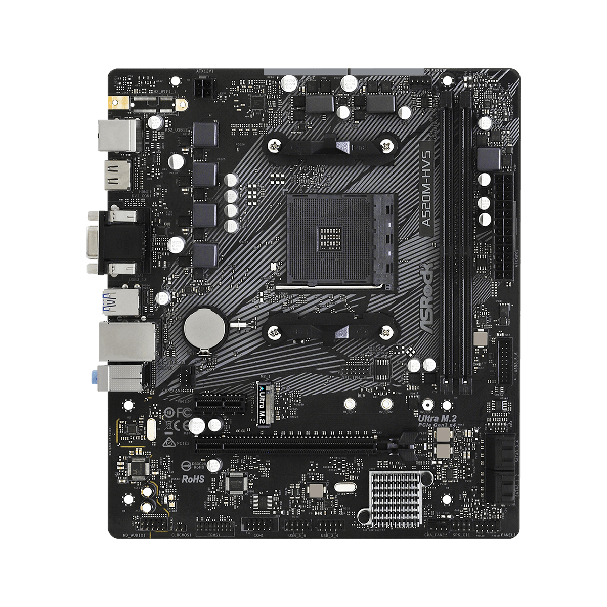 Placa Mãe ASRock A520M-HVS, A520, AMD AM4, mATX, DDR4, 90-MXBE60-A0UAYZ