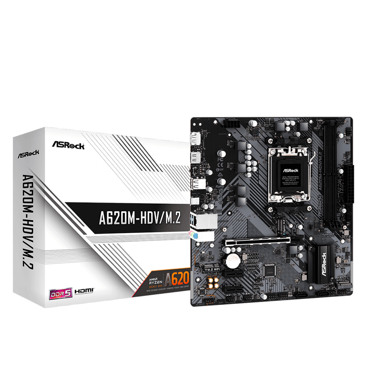 Placa Mãe ASRock A620M-HDV/M.2, Chipset A620, AMD AM5, M-ATX, DDR5, 90-MXBLL0-A0UAYZ