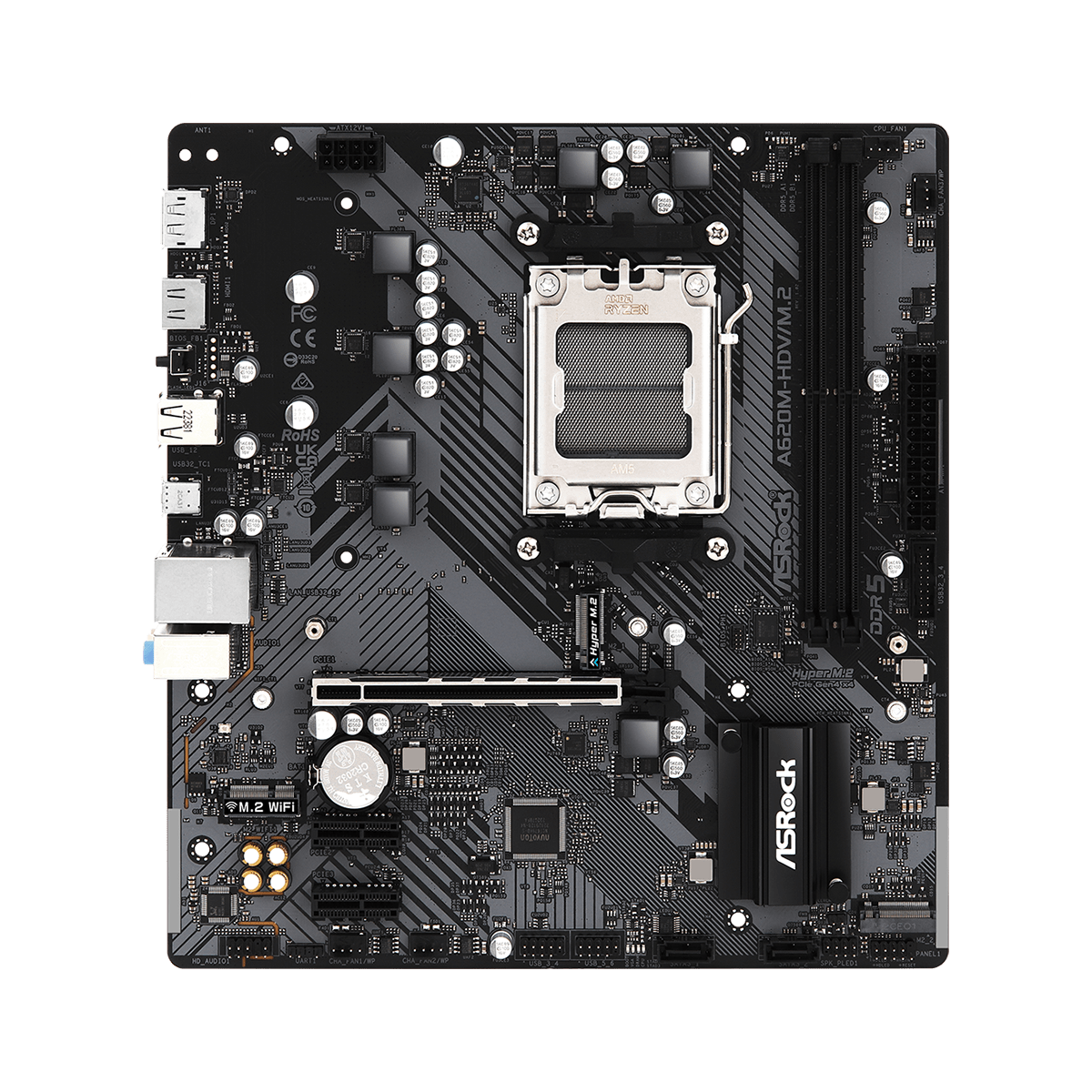 Placa Mãe ASRock A620M-HDV/M.2, Chipset A620, AMD AM5, M-ATX, DDR5, 90-MXBLL0-A0UAYZ